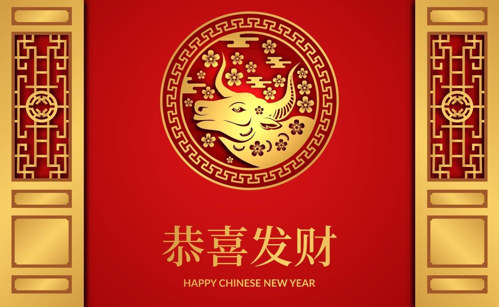 red color lucky fortune with ox zodiac animal Chinese new year banner template vector