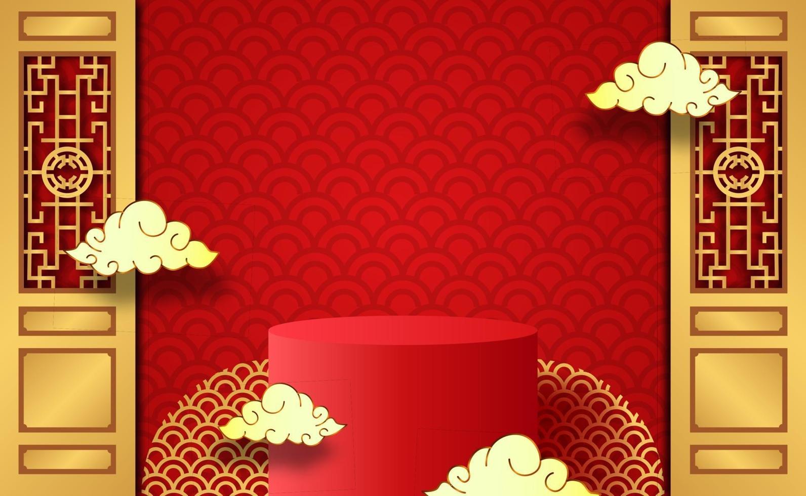 Chinese New Year Podium and Clouds vector