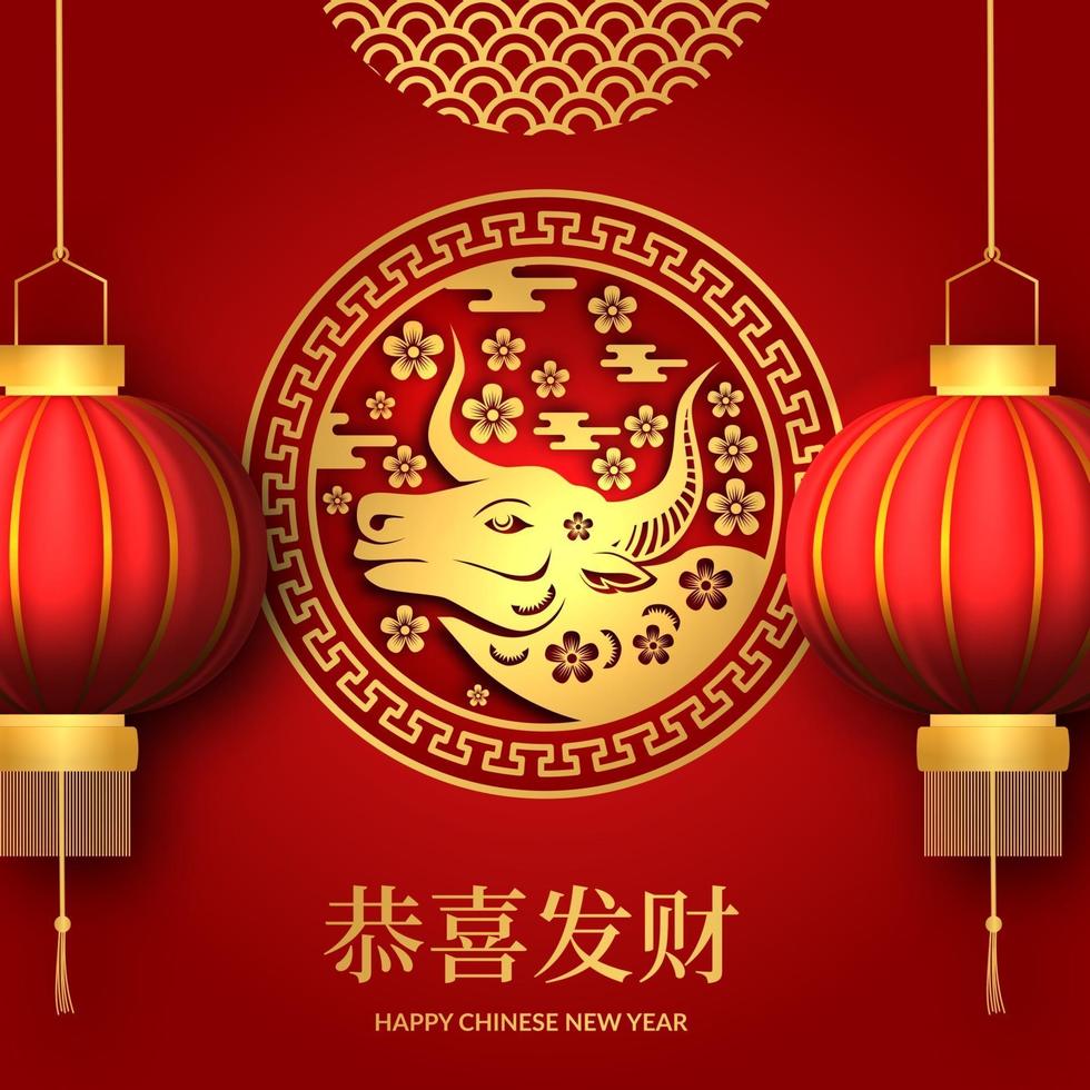 Happy Chinese new year lucky fortune with red color and lantern banner vector