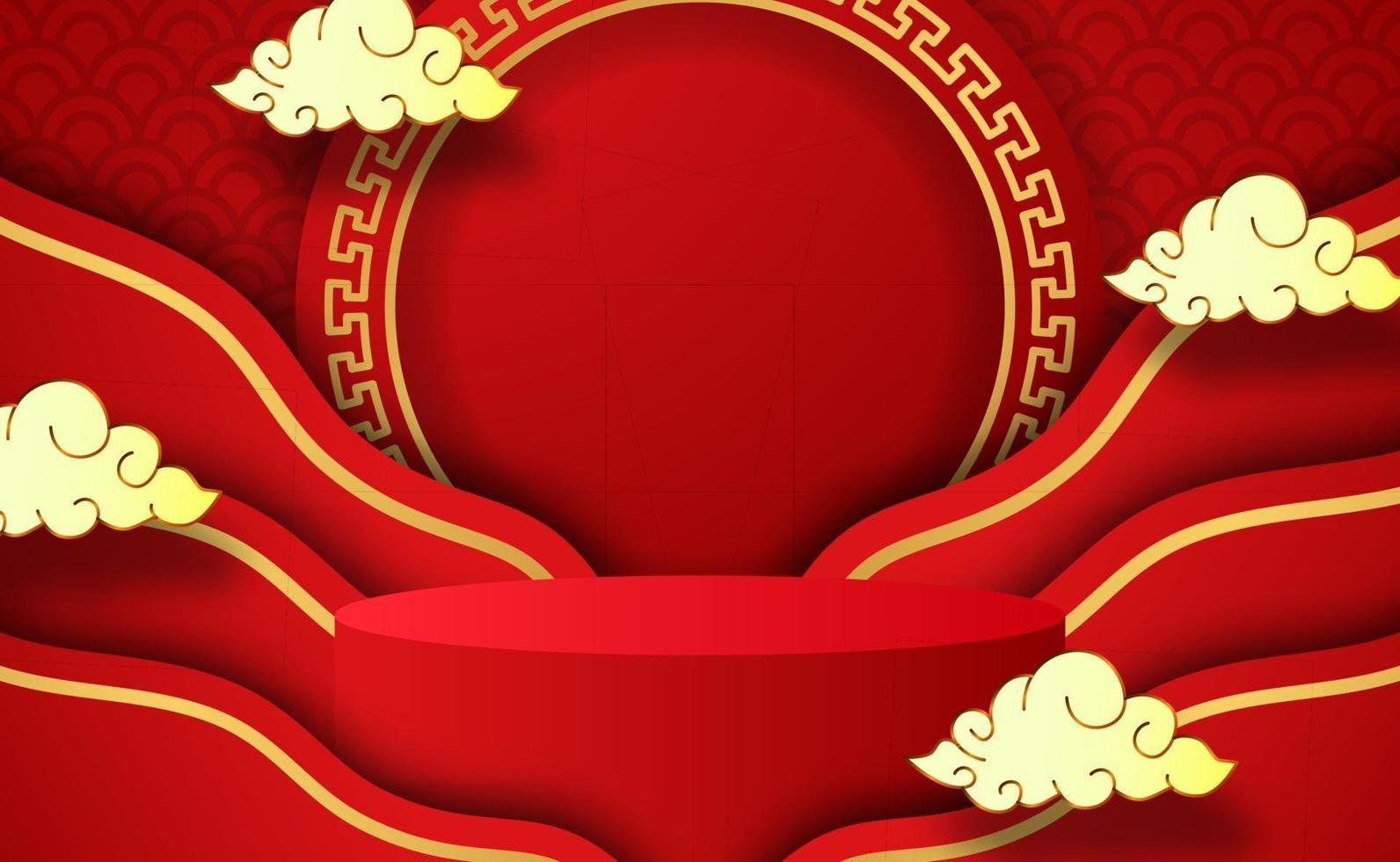 Chinese New Year Podium and Clouds vector