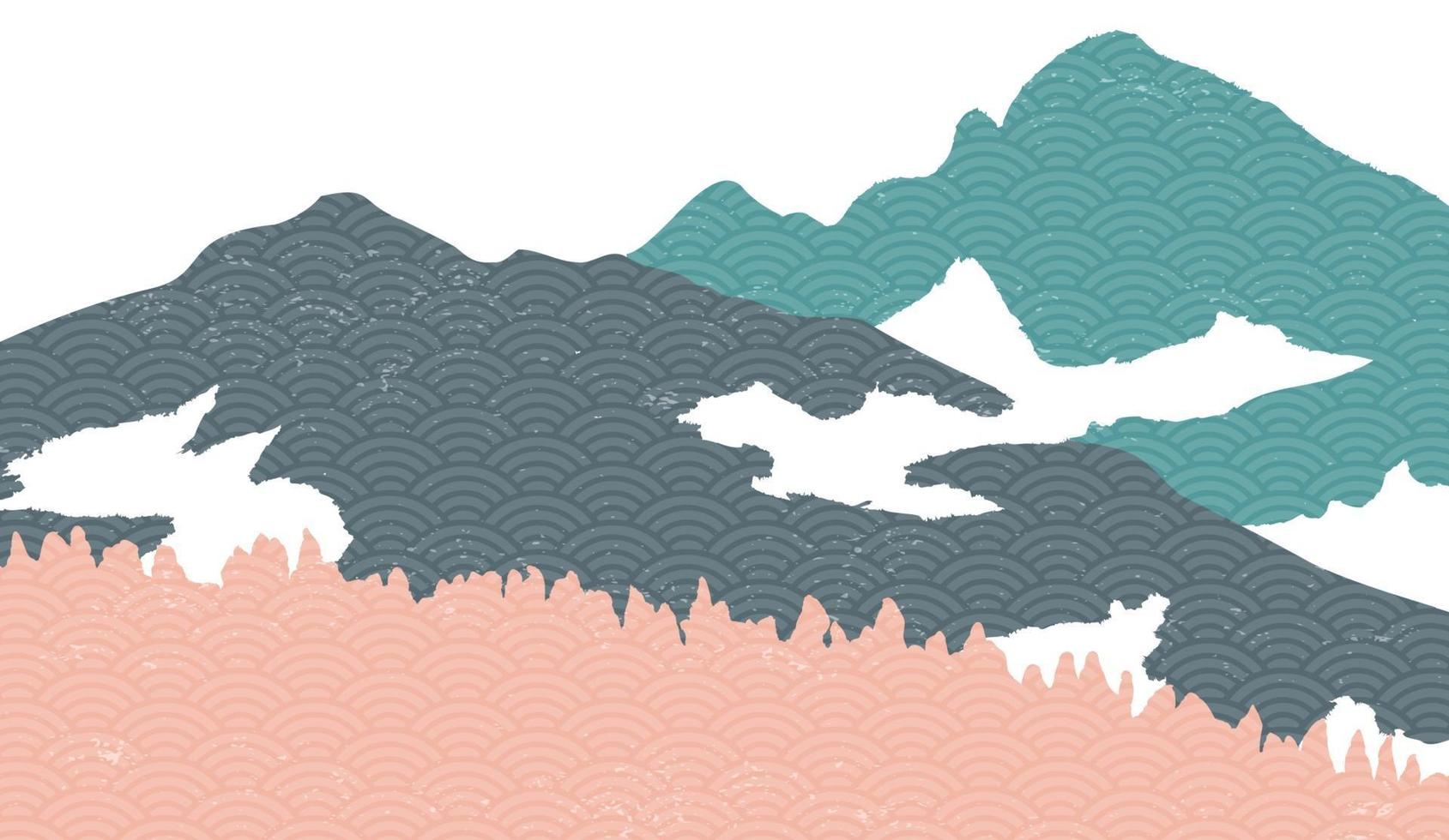 Creative minimalist natural landscape background, Nature mountain landscape painting with Japanese wave pattern vector. vector