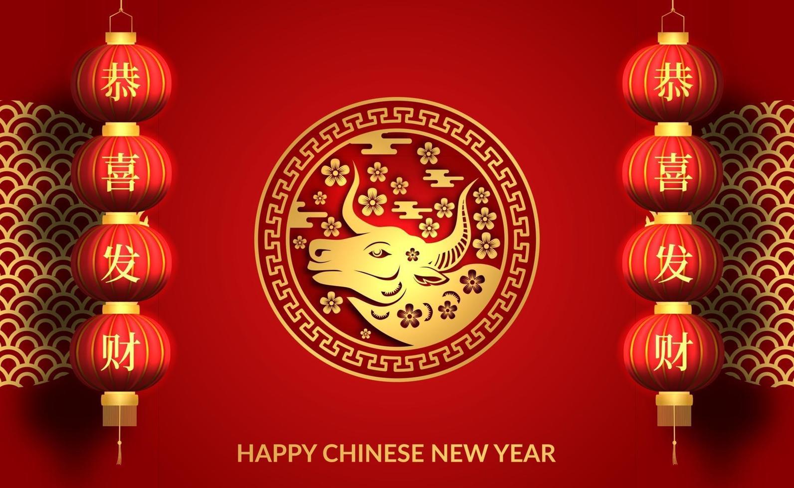 feliz año nuevo chino suerte suerte con color rojo y banner de linterna vector