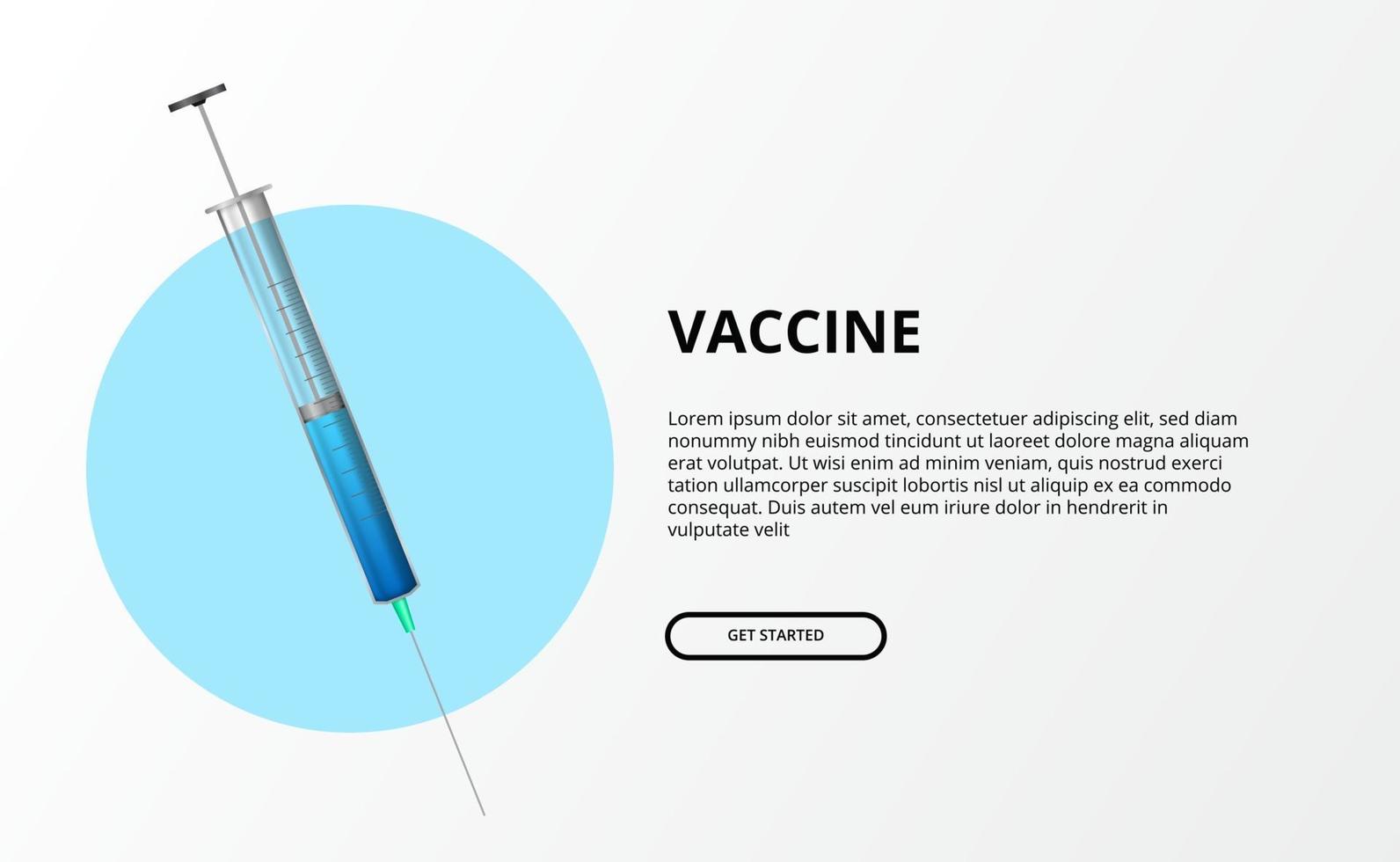 concepto de ilustración de vacuna. Jeringa 3d con cura de droga líquida azul vector