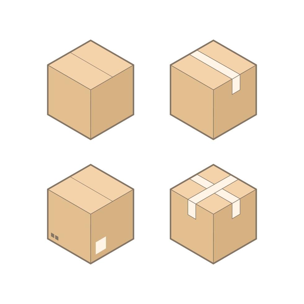 Set of four isometric cardboard boxes isolated on white background. vector