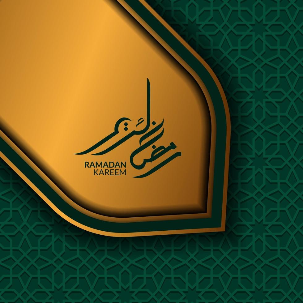 Ramadan Kareem. Islamic vector design with geometric pattern, green background and golden decorative color