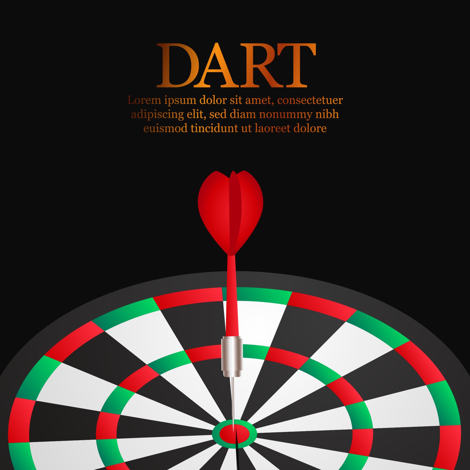 Dart accurate and successful targeting point on dartboard illustration