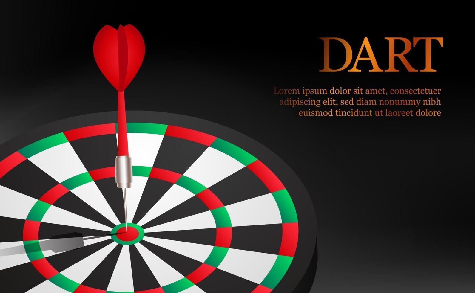 Dart accurate and successful targeting point on dartboard illustration. Concept of business market target and goal vector