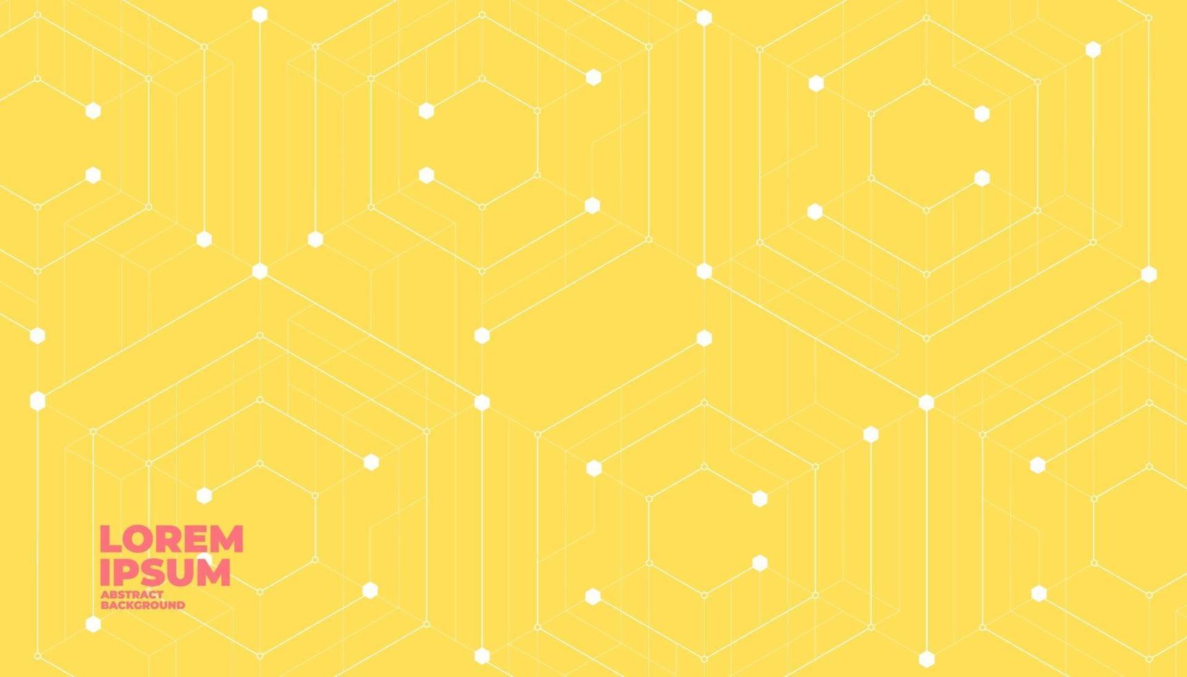 Abstract hexagonal molecular structures on yellow background with copy space. vector