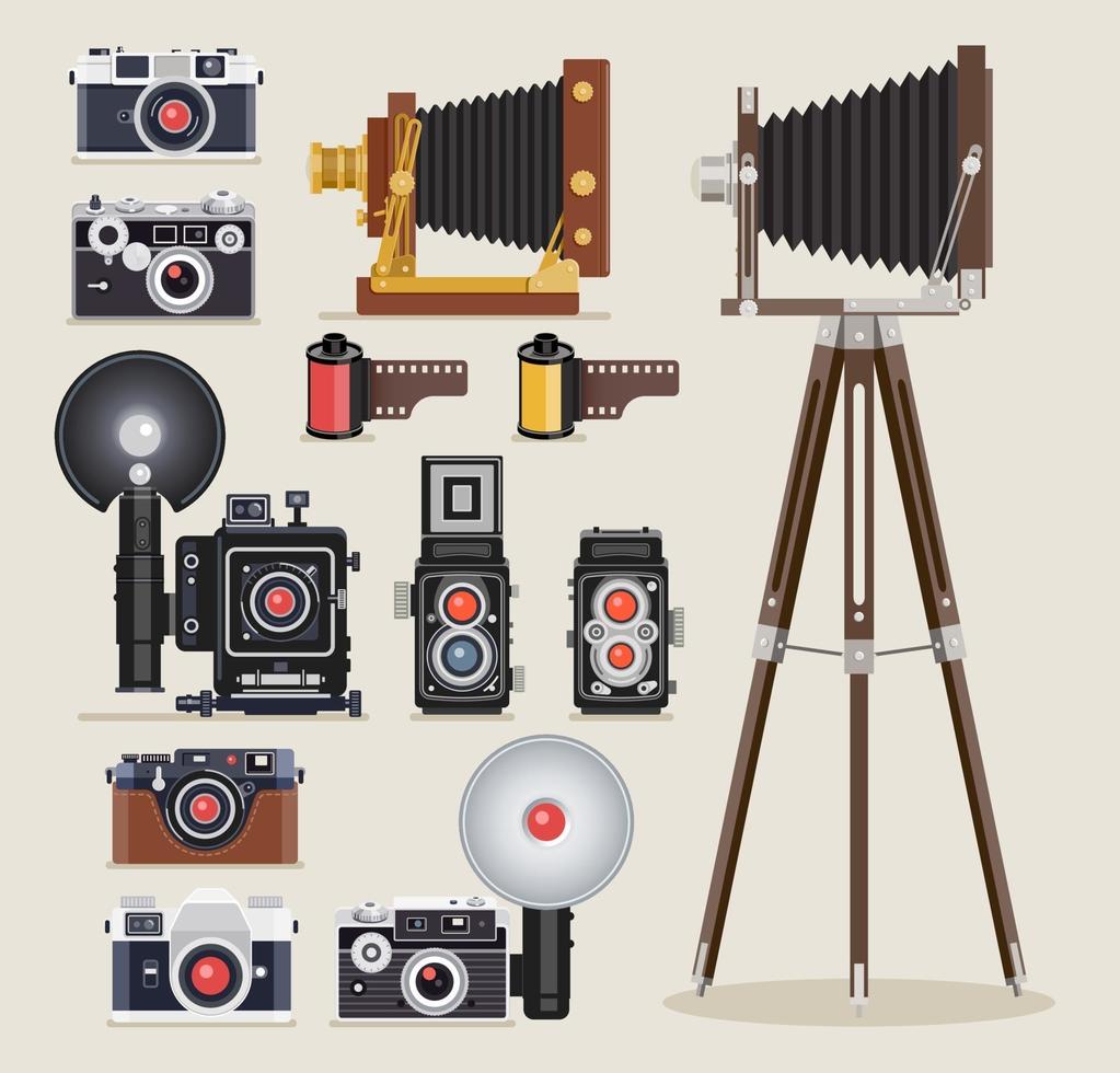 Antique camera flat icons. Vector illustration.