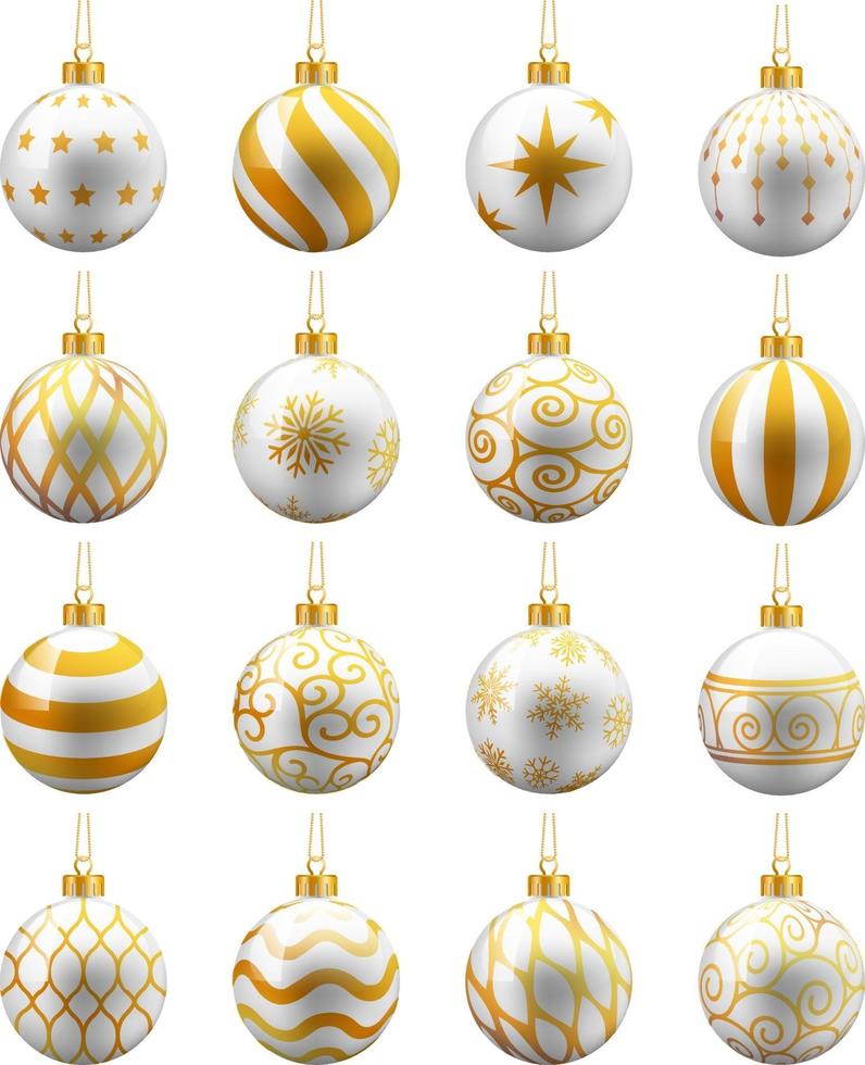 Set de bolas de navidad blancas y doradas. ilustraciones vectoriales vector