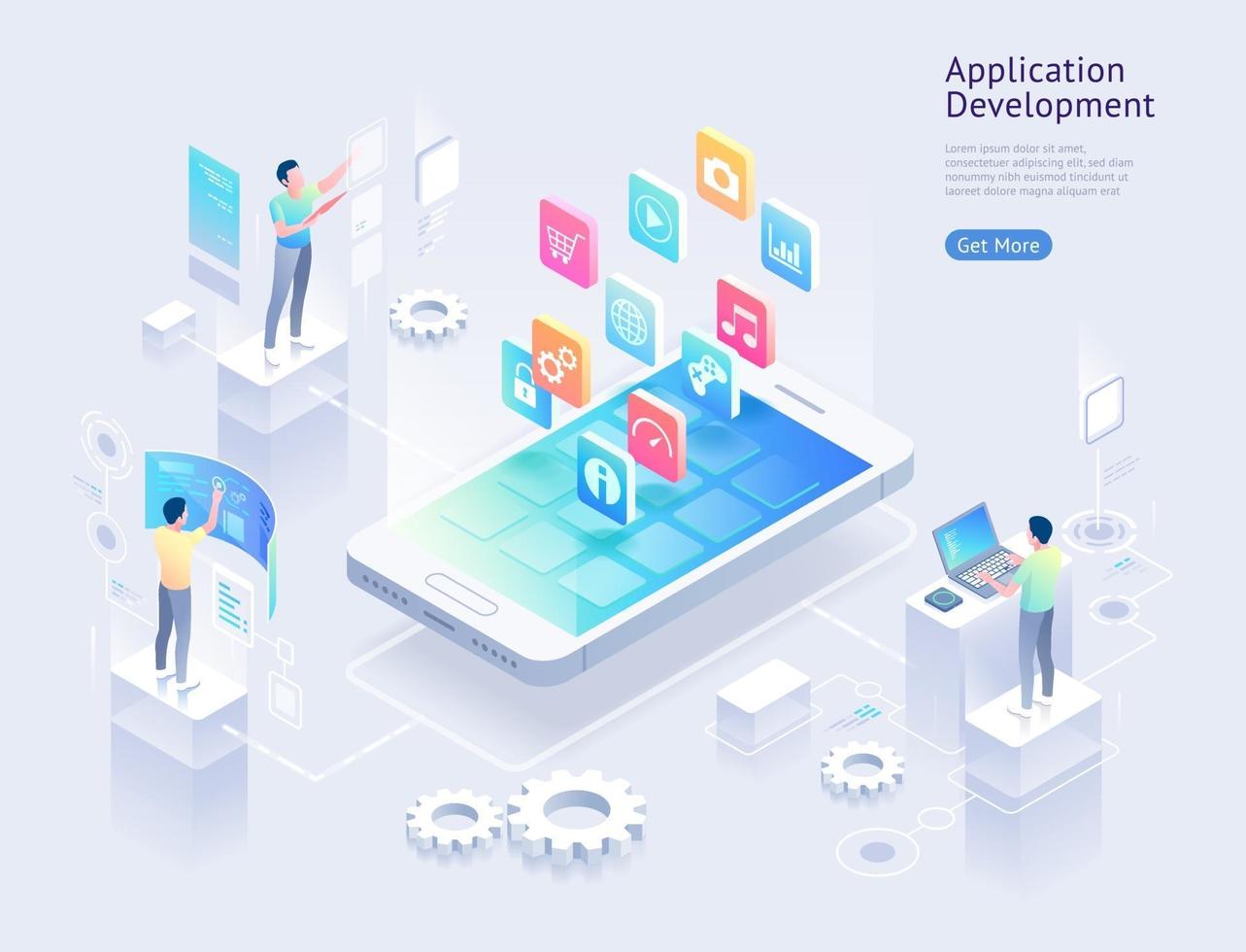 Application development vector isometric illustrations.