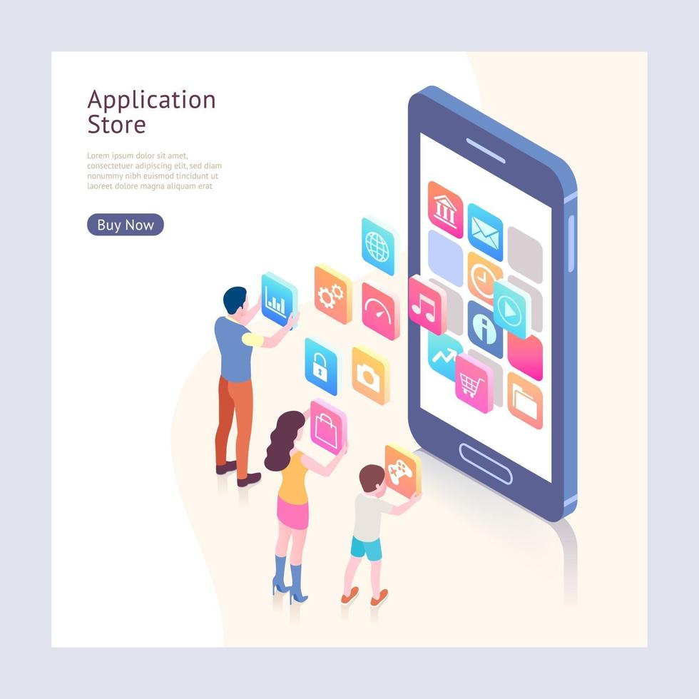 Application store isometric vector illustrations.