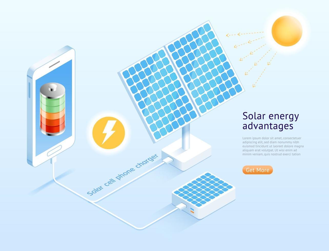Solar cell phone isometric vector illustrations.