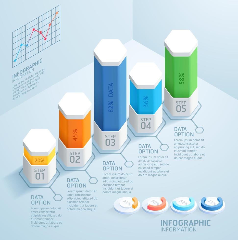 plantilla de diseño de infografías de negocios. ilustración vectorial. se puede utilizar para diseño de flujo de trabajo, diagrama, opciones numéricas, opciones de inicio, diseño web. vector