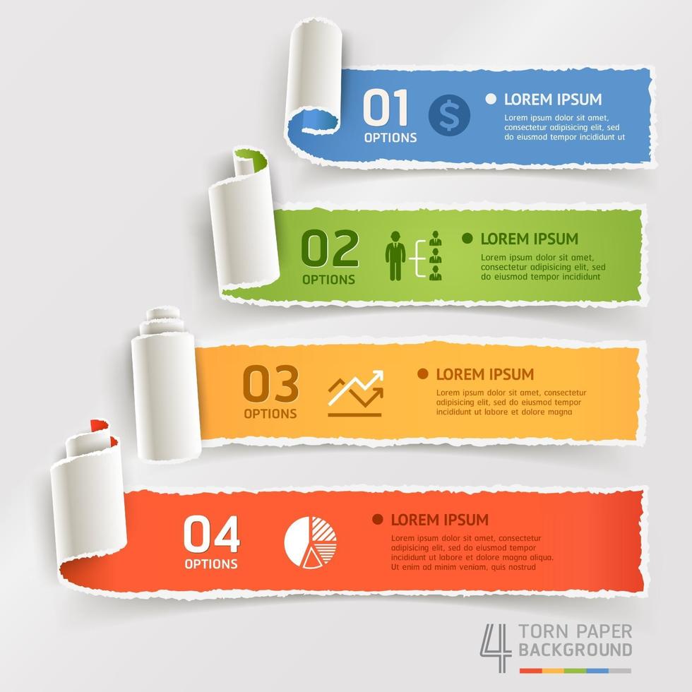 Torn paper infographics template. Vector illustration. Can be used for workflow layout, diagram, number options, step up options, banner, web design.