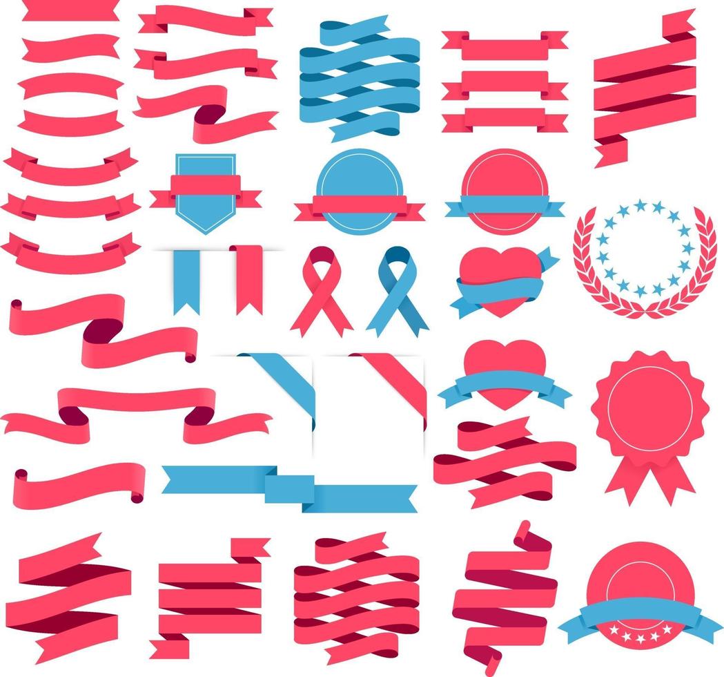 Ribbons and labels set. Vector illustration.