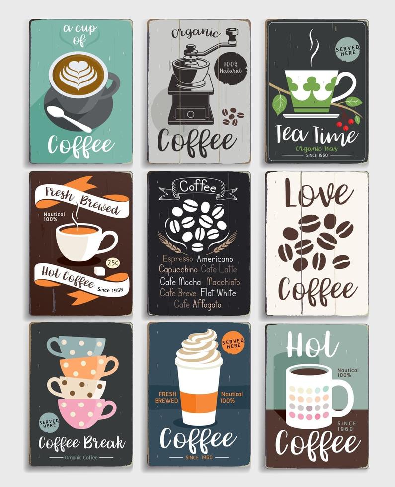 Conjunto de carteles vintage de café y té. ilustración vectorial. vector