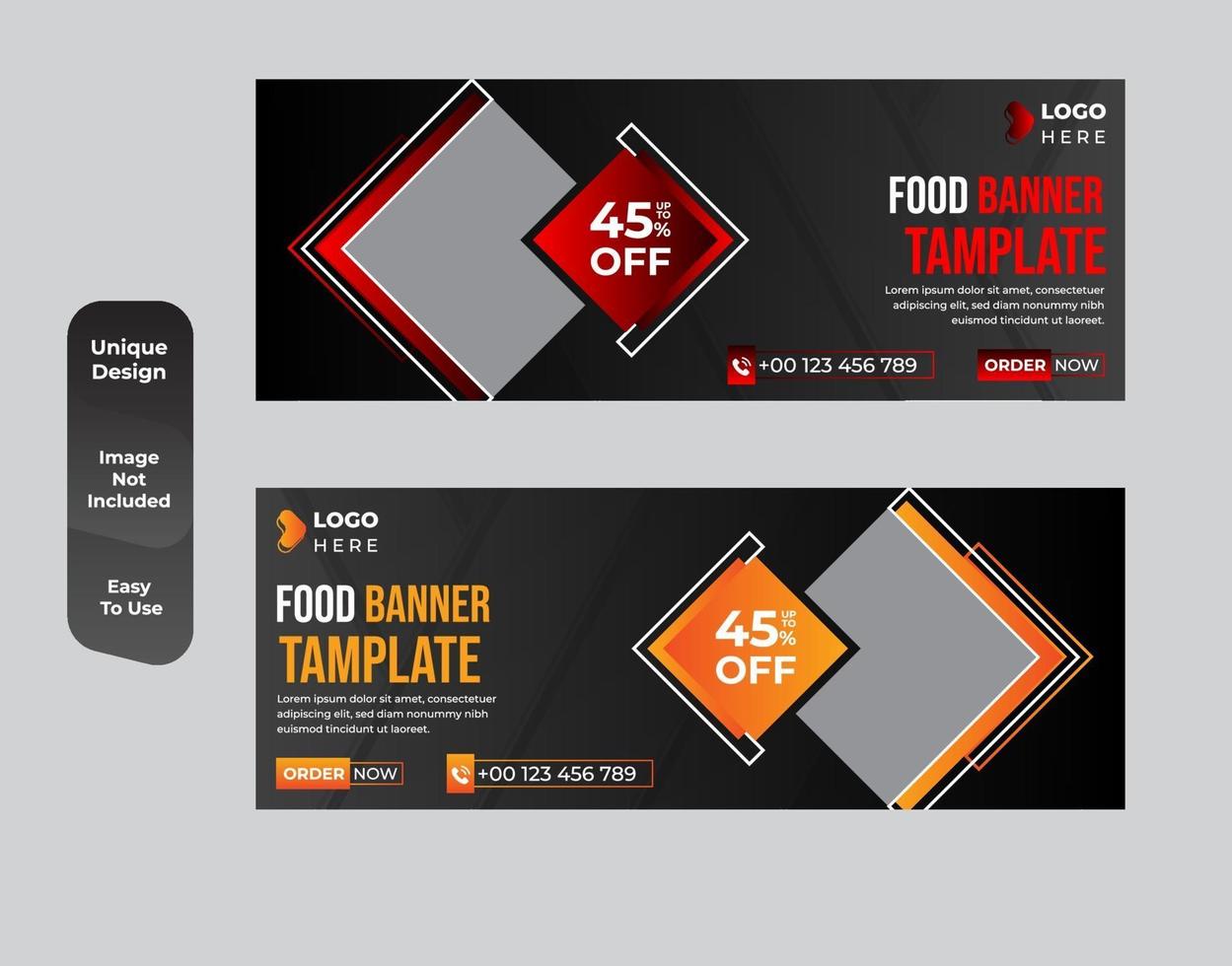 Plantilla de banner web de restaurante de comida con un conjunto de diseño moderno y elegante vector