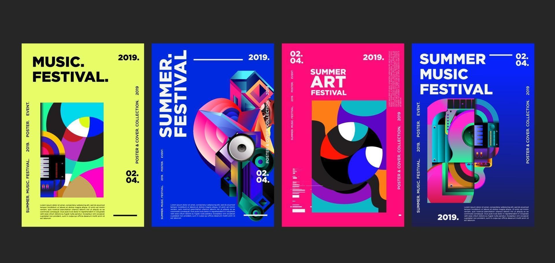 Summer music and art festival poster set vector