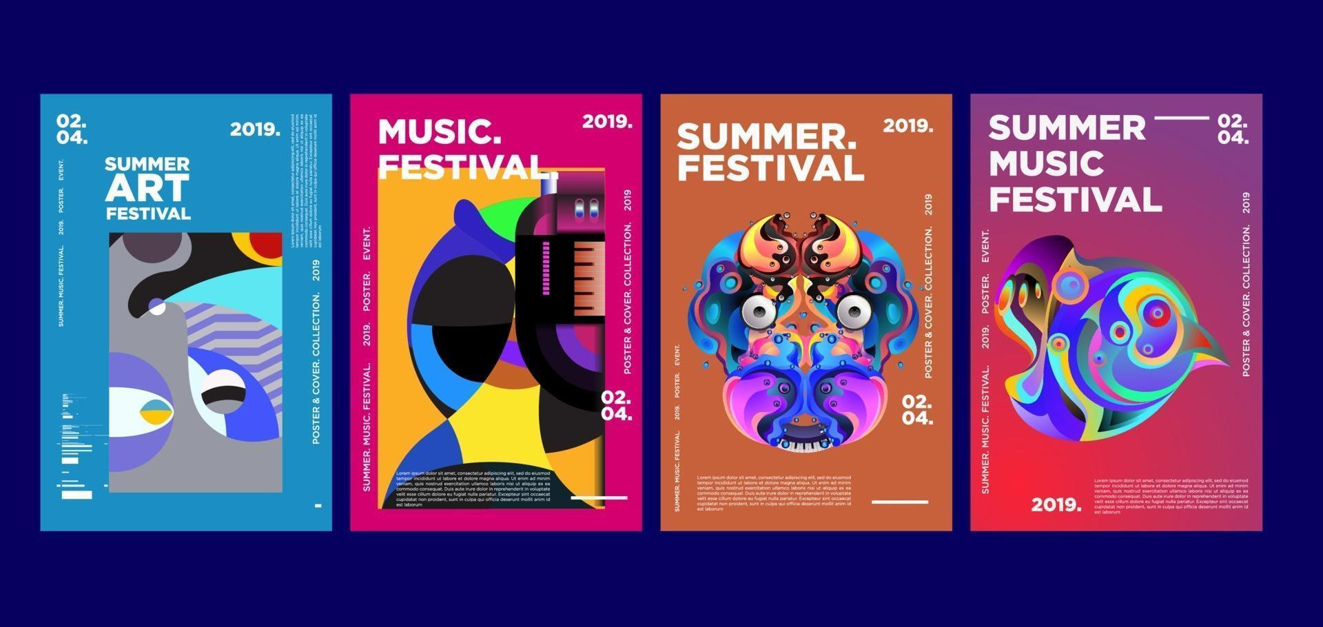 Summer music and art festival poster set vector