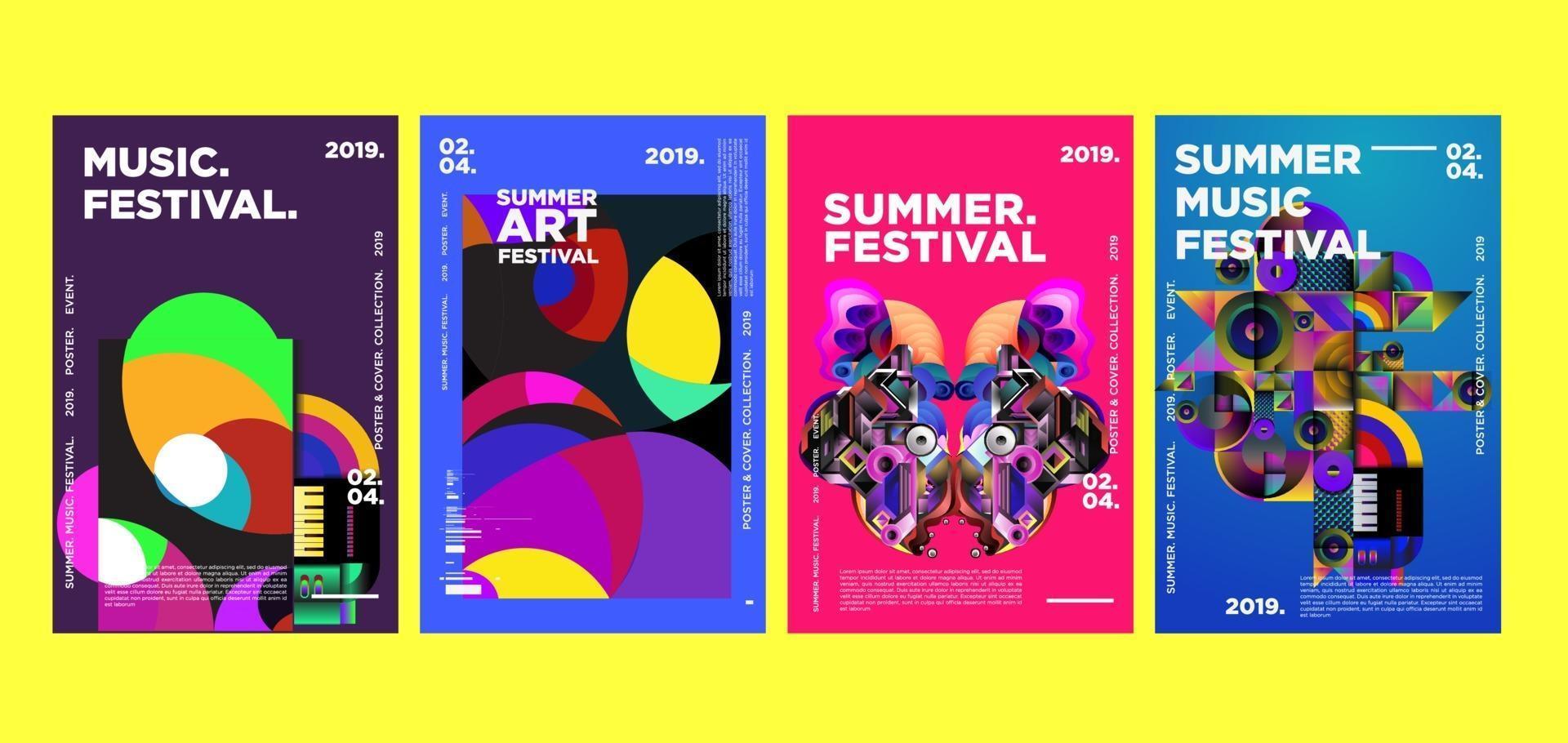 Summer music and art festival poster set vector