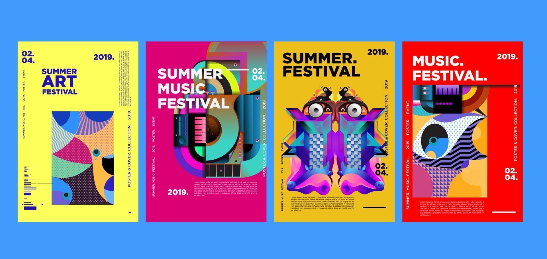 Summer music and art festival poster set vector