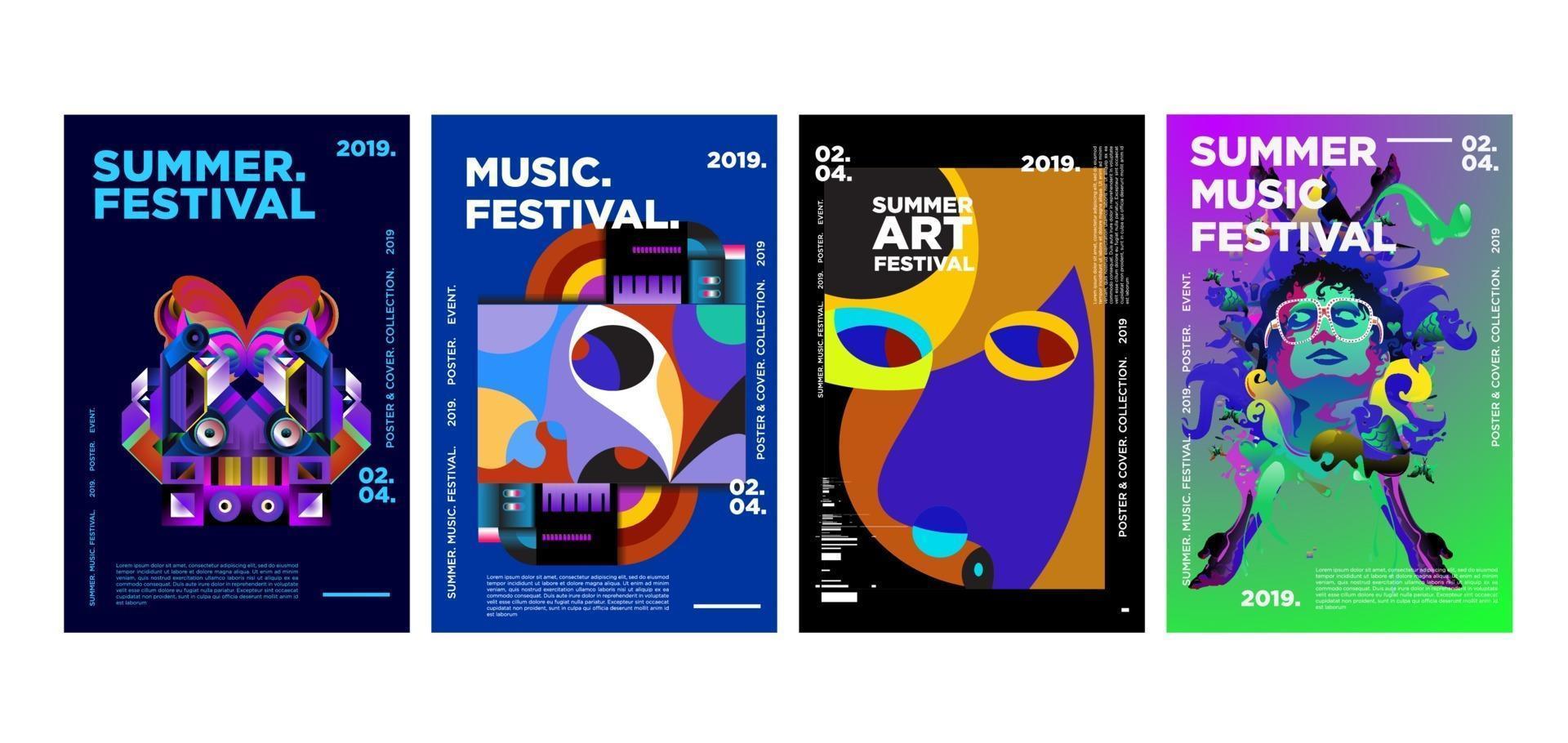 Summer music and art festival poster set vector