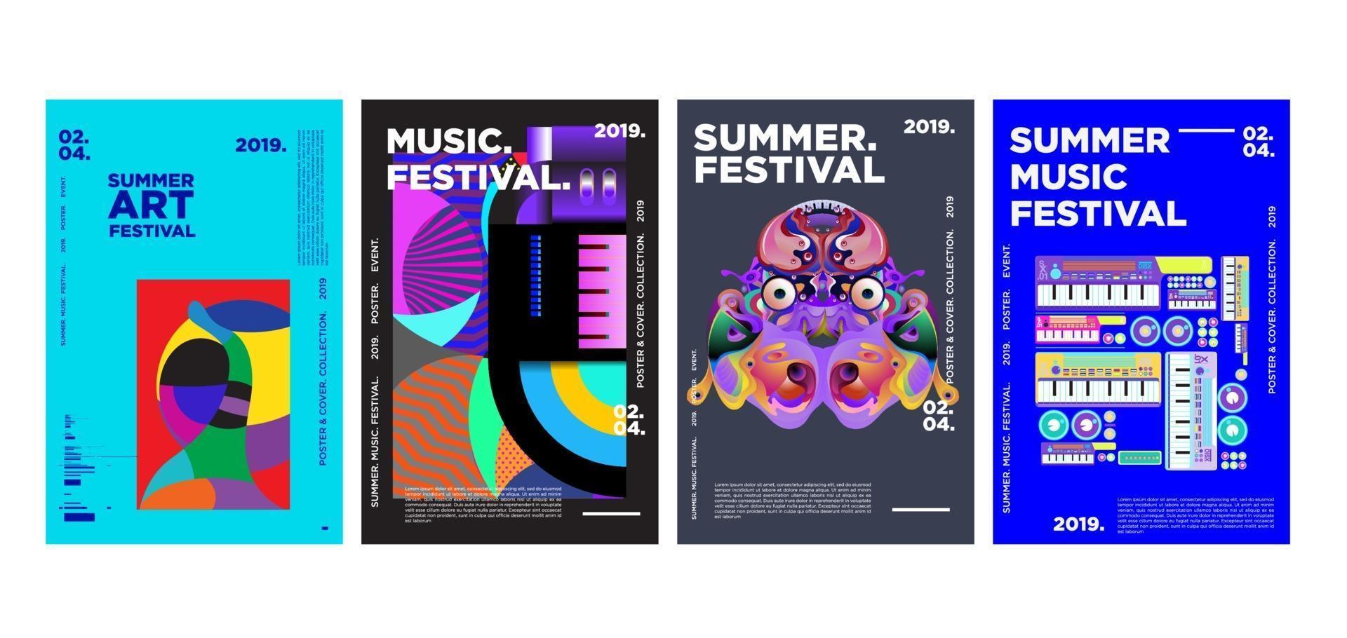 Summer music and art festival poster set vector