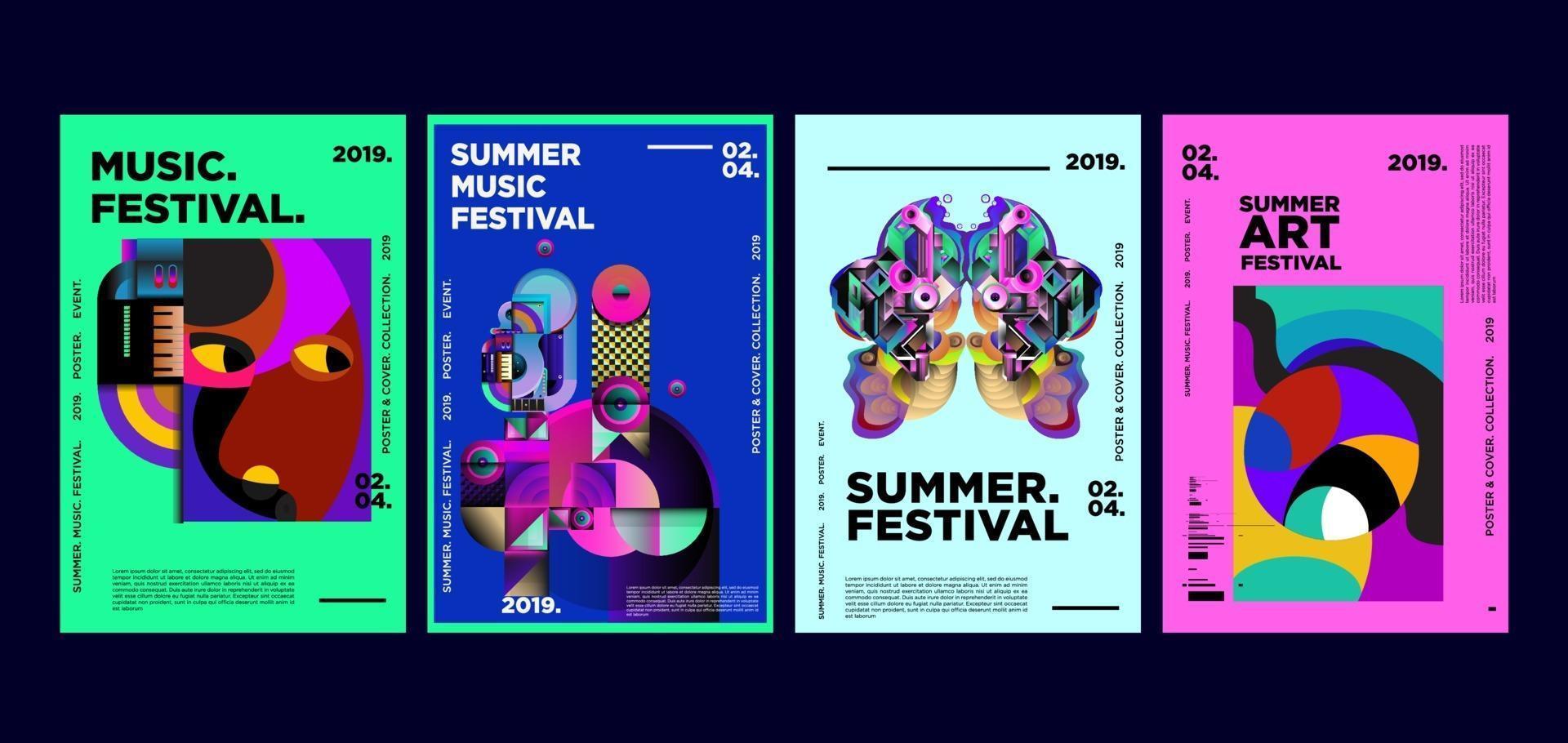 Summer music and art festival poster set vector