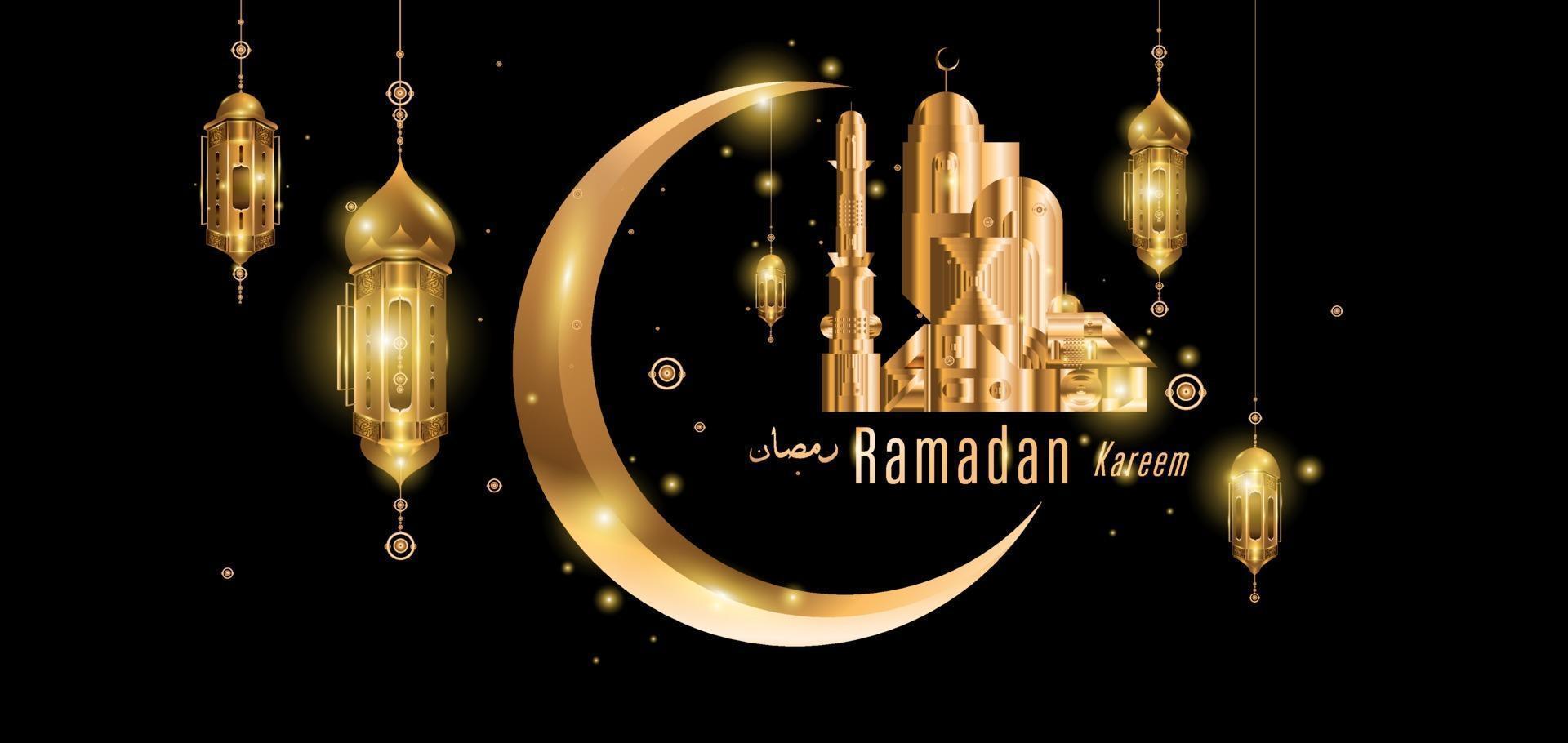 tarjeta de felicitación de la mezquita dorada islámica de ramadan kareem vector