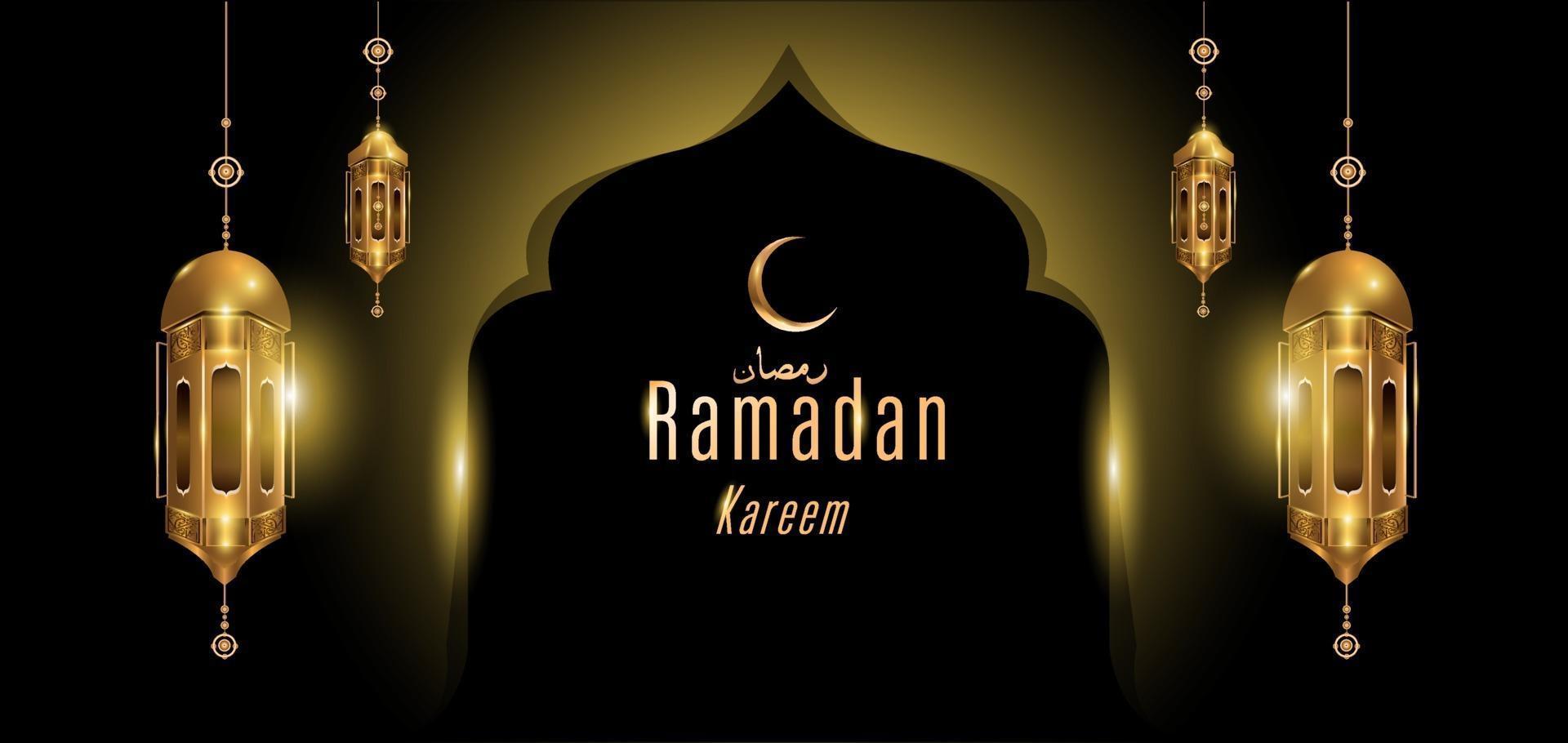 Ramadan kareem islamic golden mosque greeting card vector