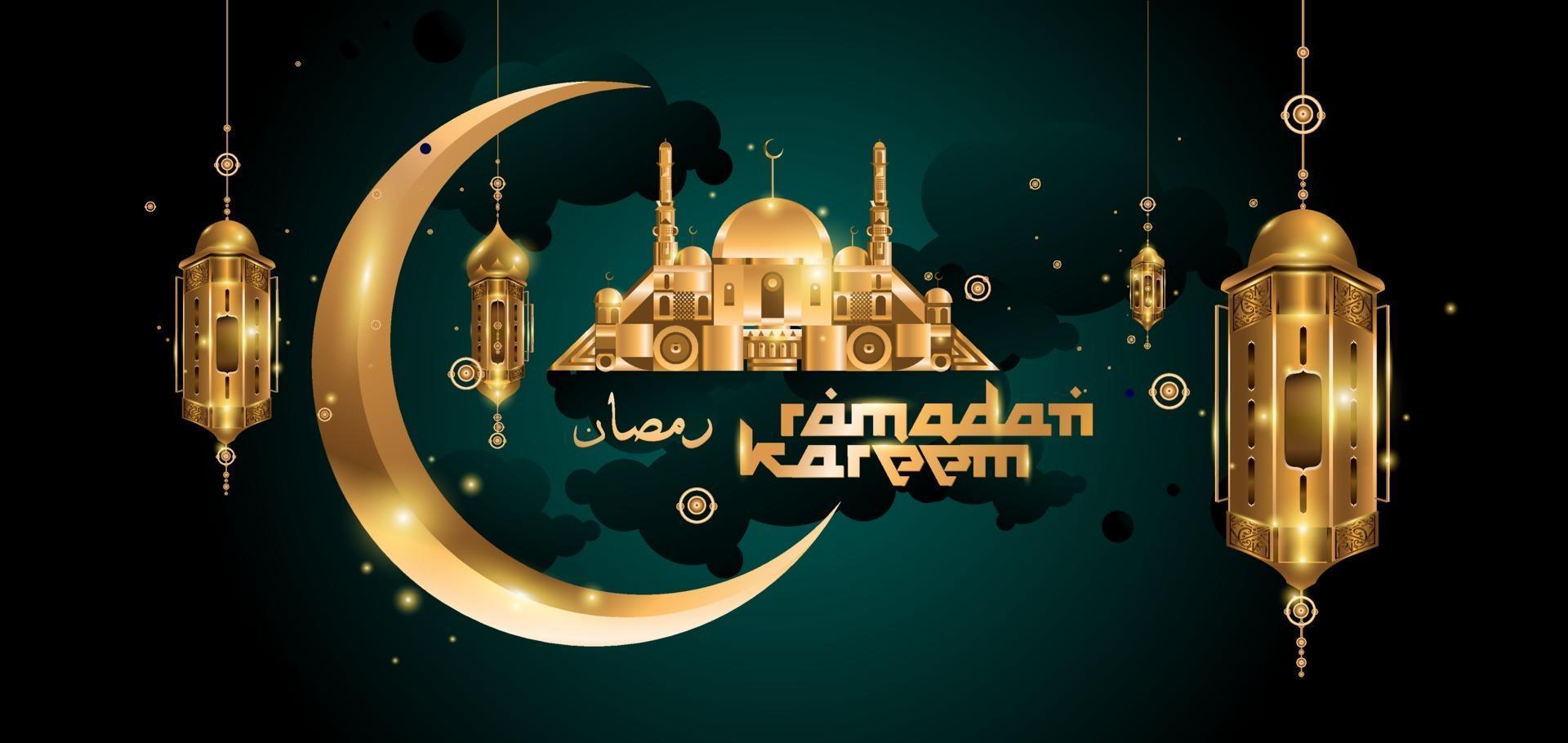 tarjeta de felicitación de la mezquita dorada islámica de ramadan kareem vector