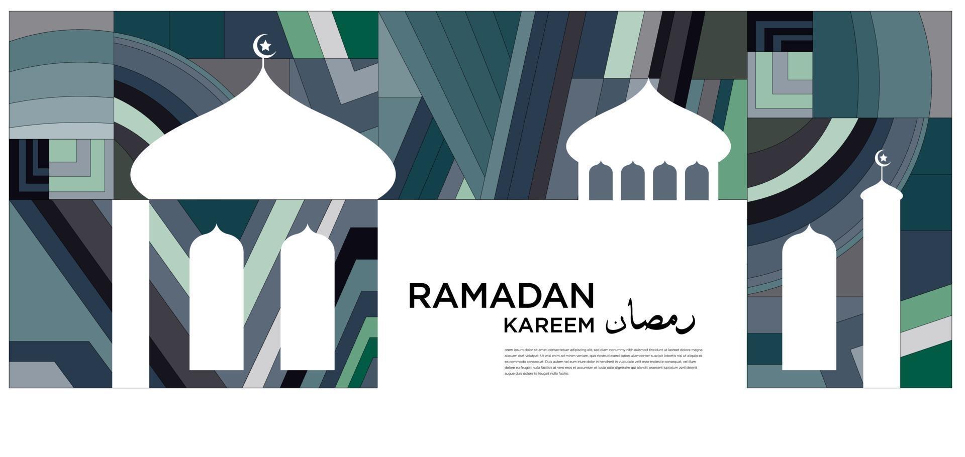 Ramadan kareem islamic mosque green and blue background vector