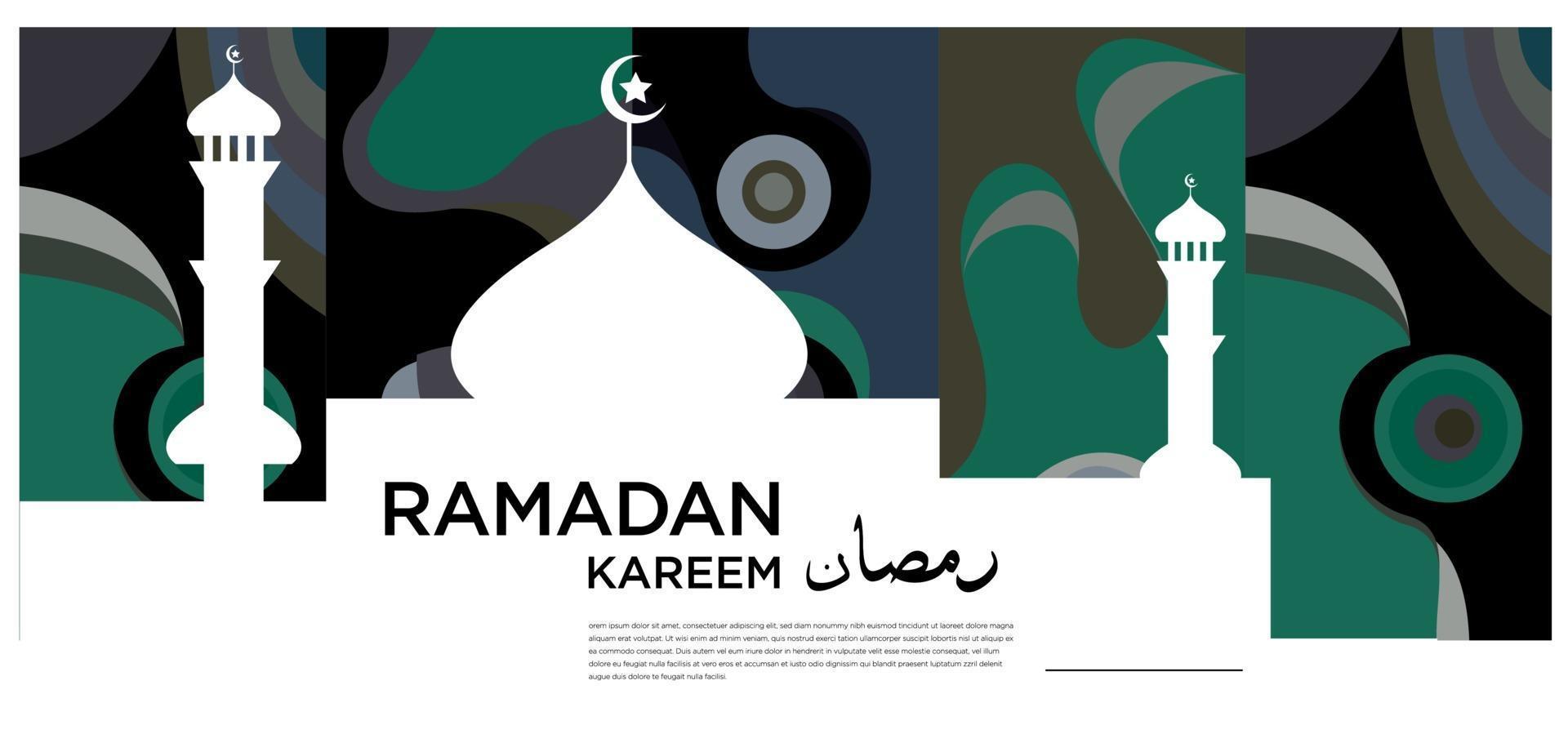 Ramadan kareem islamic mosque green and blue background vector