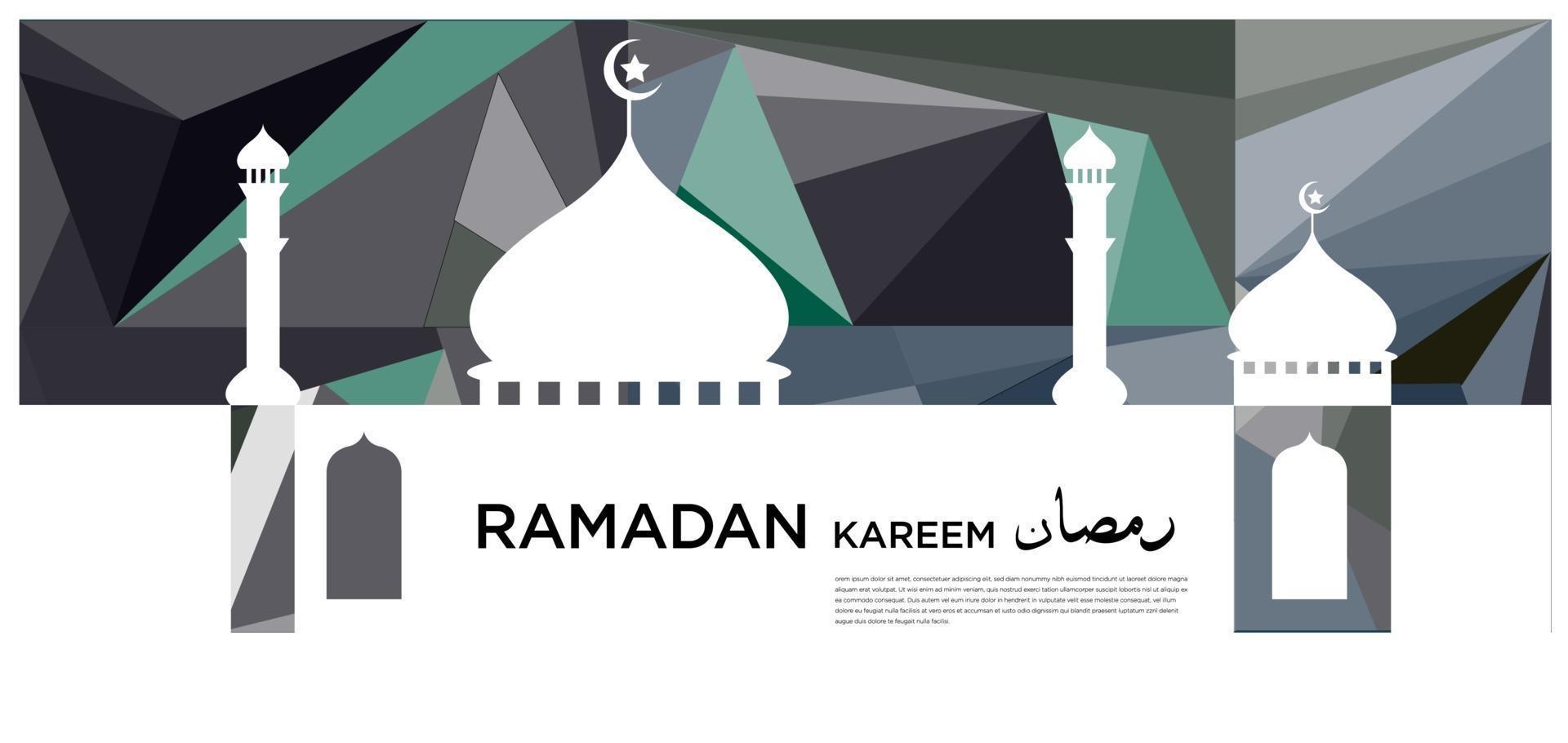 Ramadan kareem islamic mosque green and blue background vector