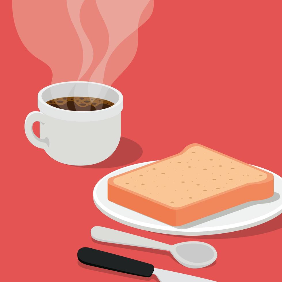 coffee cup with bread and cutlery vector design