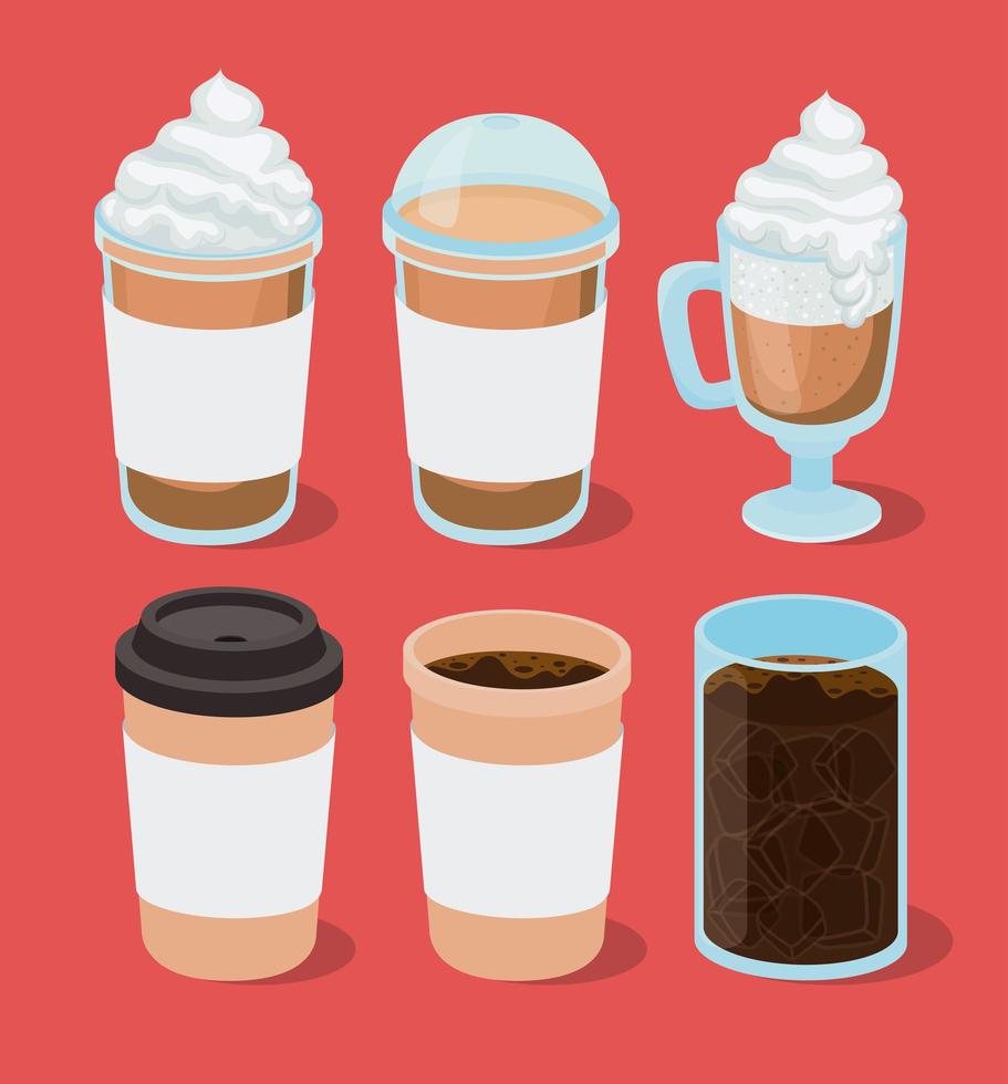 Tazas de hielo y café caliente set diseño vectorial vector