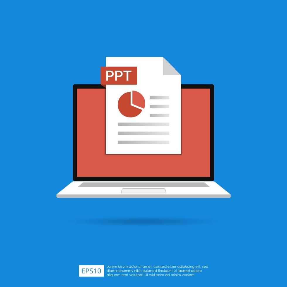 PPT files icon on laptop screen concept. Format extension of document symbol vector illustration