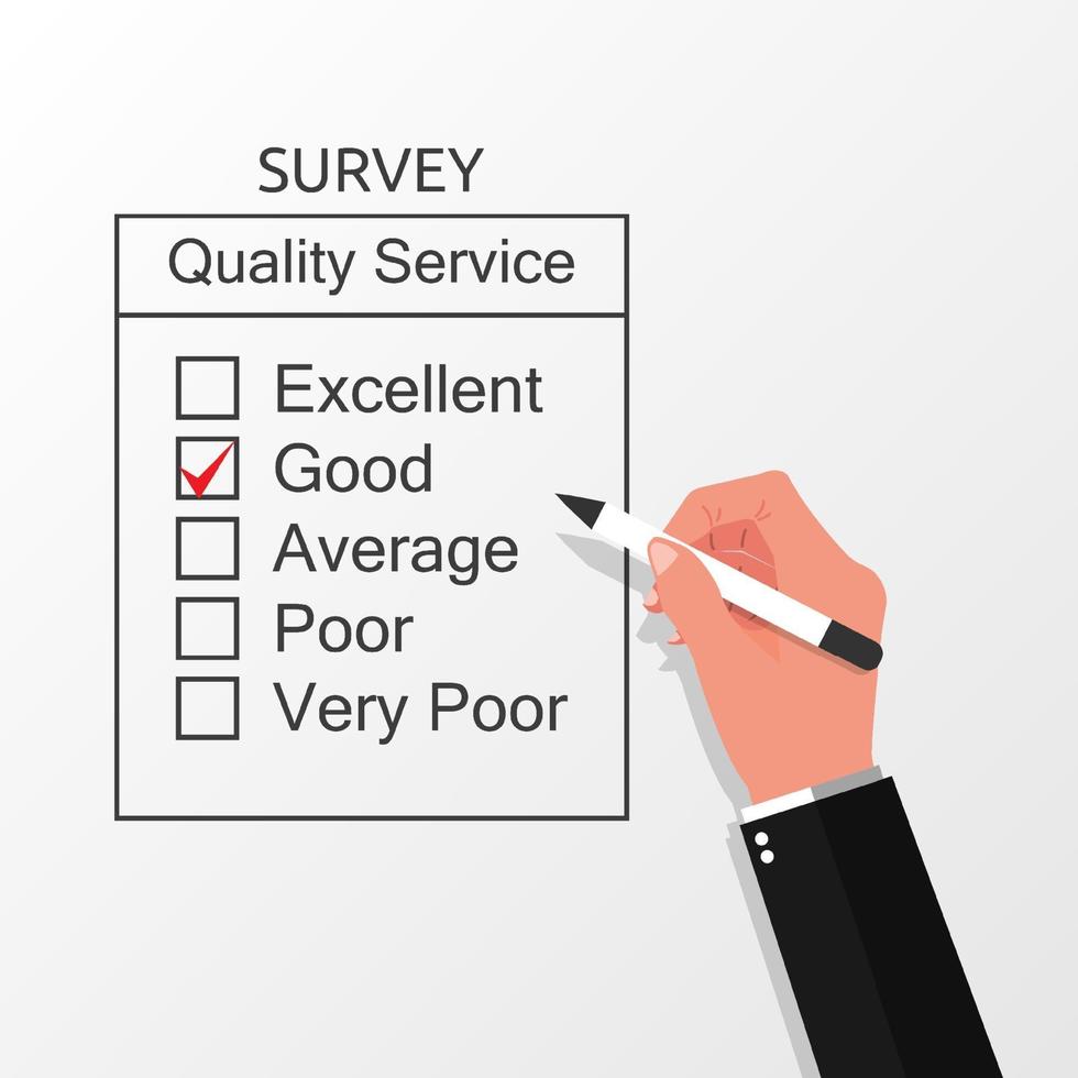 Hand filling on survey form concept. A survey questionnaire for customer feedback vector illustration