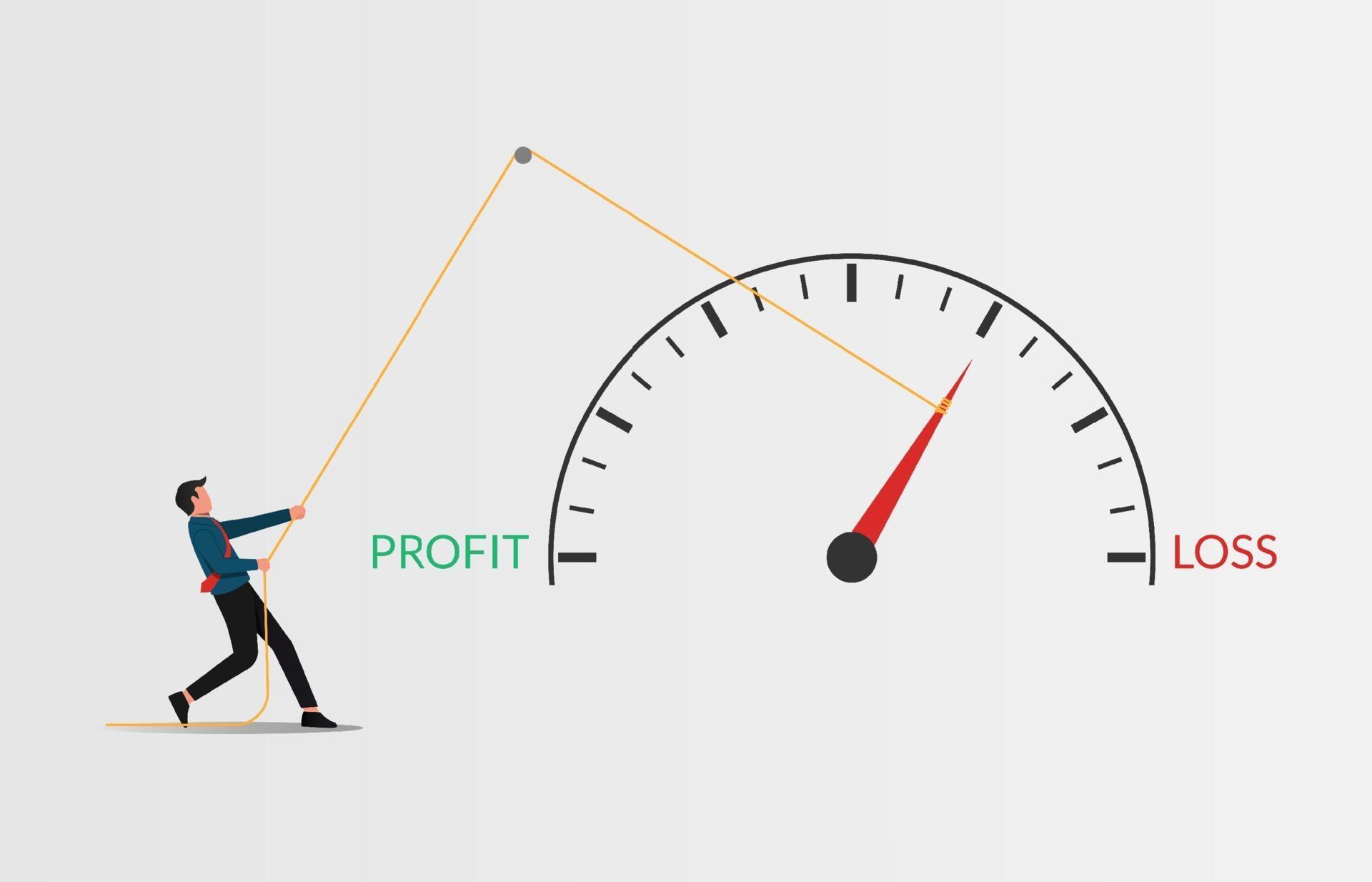 Prevent business loss strategy vector illustration. Businessman pulling