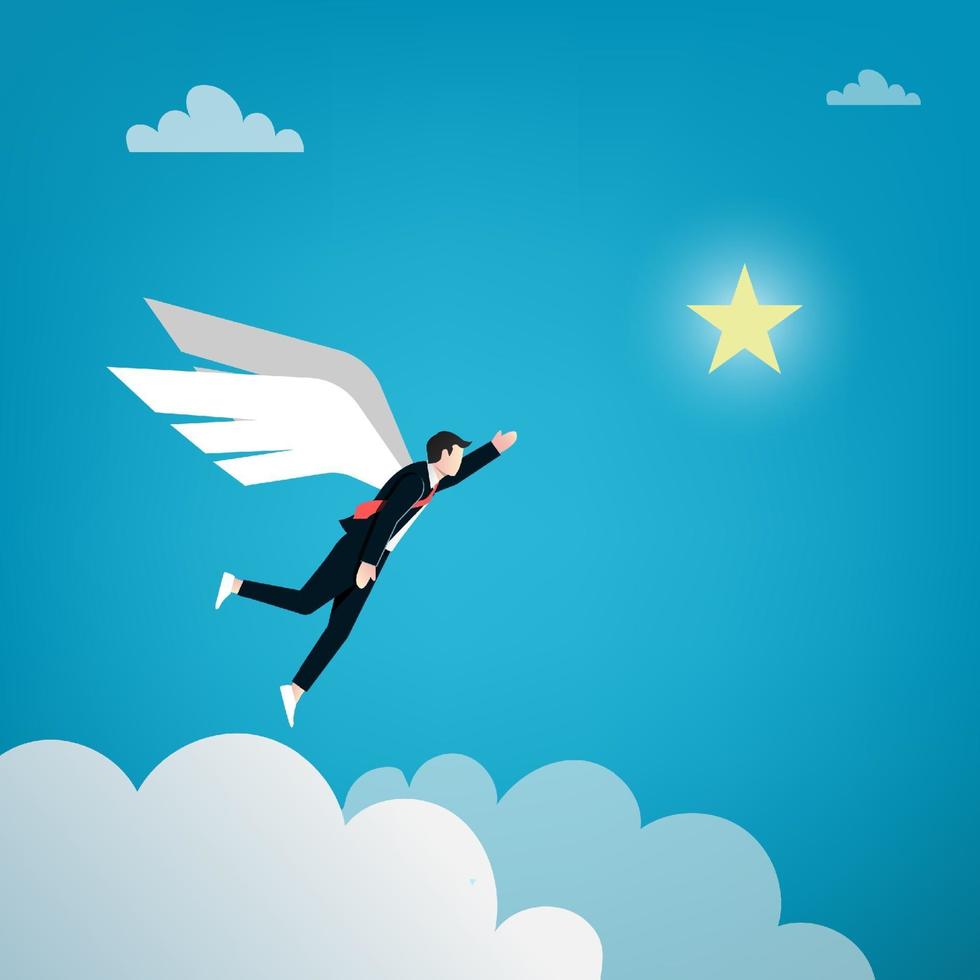 Businessman reach out for the star by using his wings symbol. Business symbol vector illustration