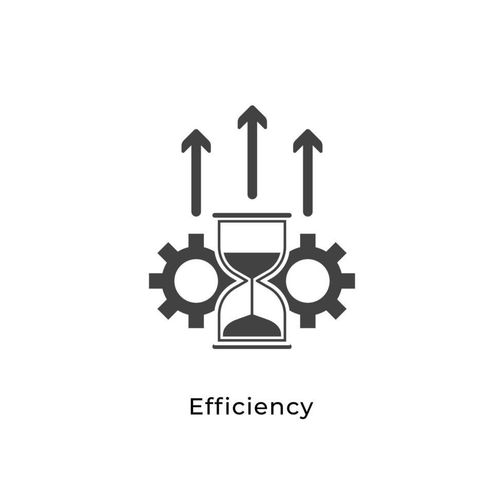 Efficiency icon concept. Hourglass, gear and rise arrow symbol isolated with white background. can be used for website, mobile, ui. Simple element vector illustration