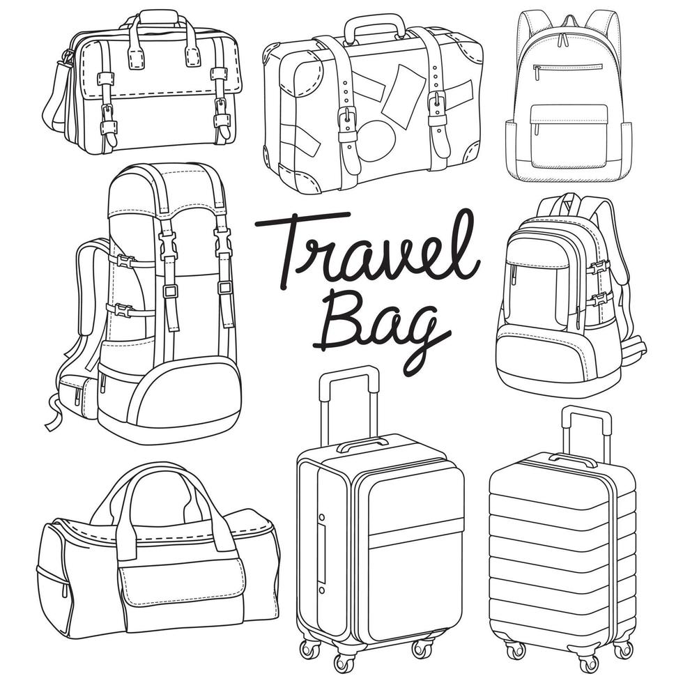 Travel bag backpack doodle style vector illustration.