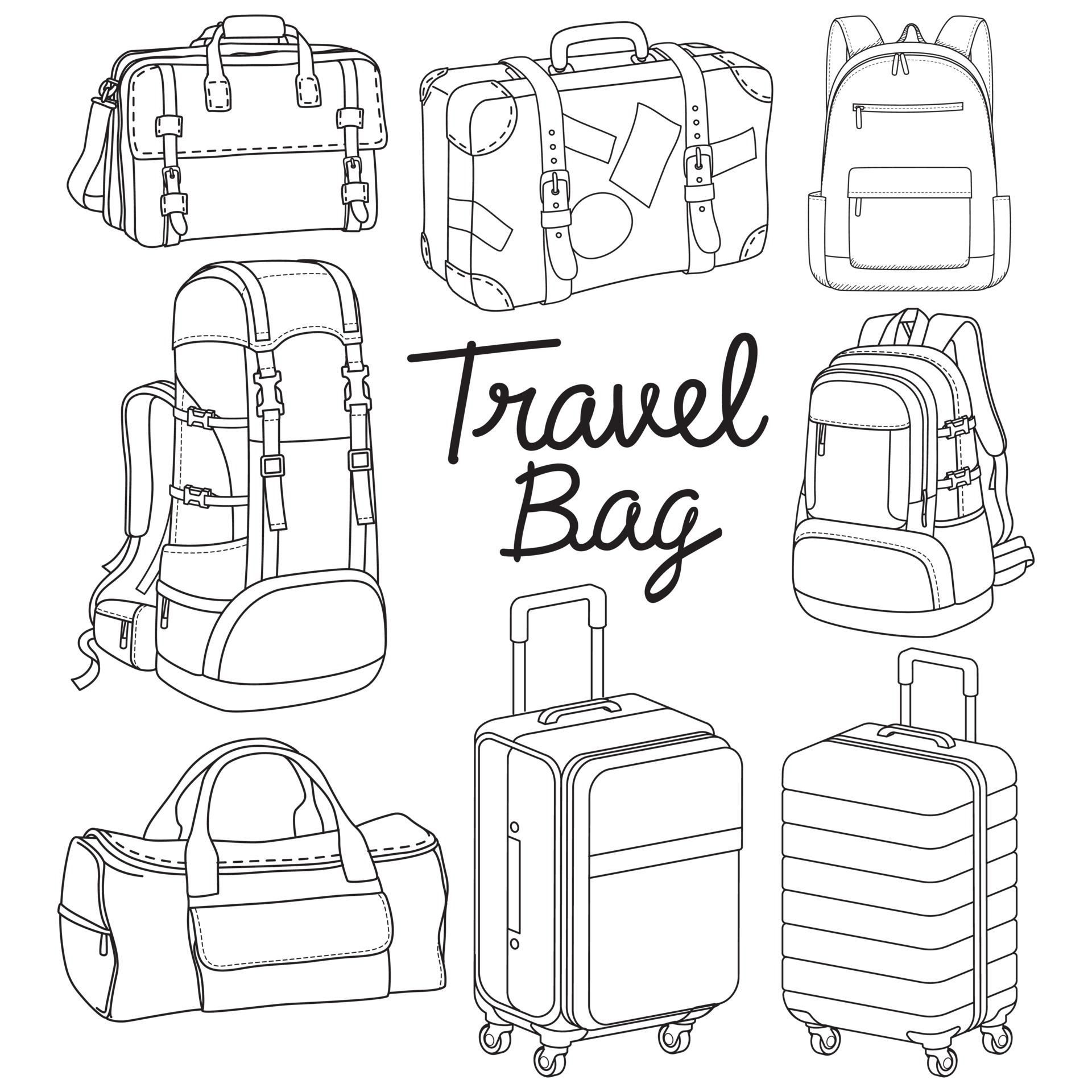 Travel bag backpack doodle style vector illustration. 2090700 Vector