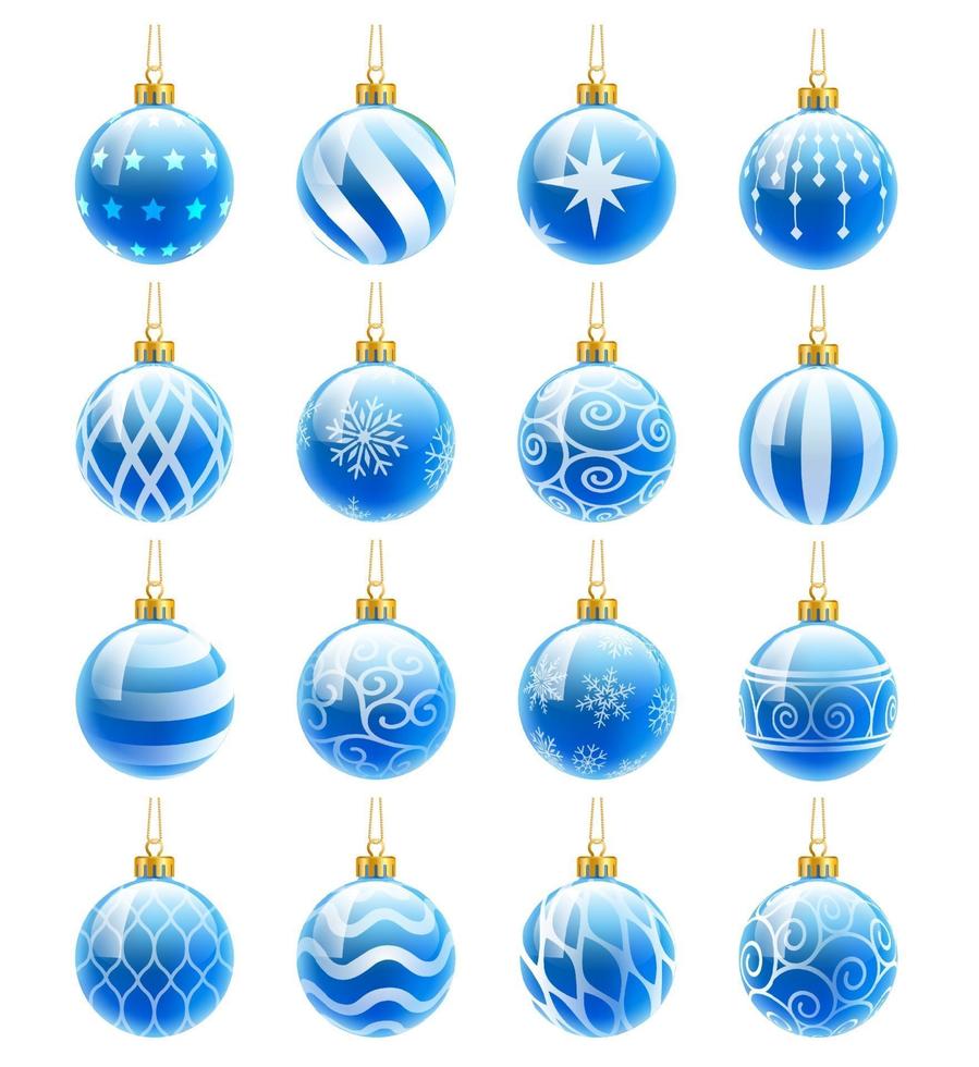 conjunto de bolas de navidad azul. ilustraciones vectoriales vector