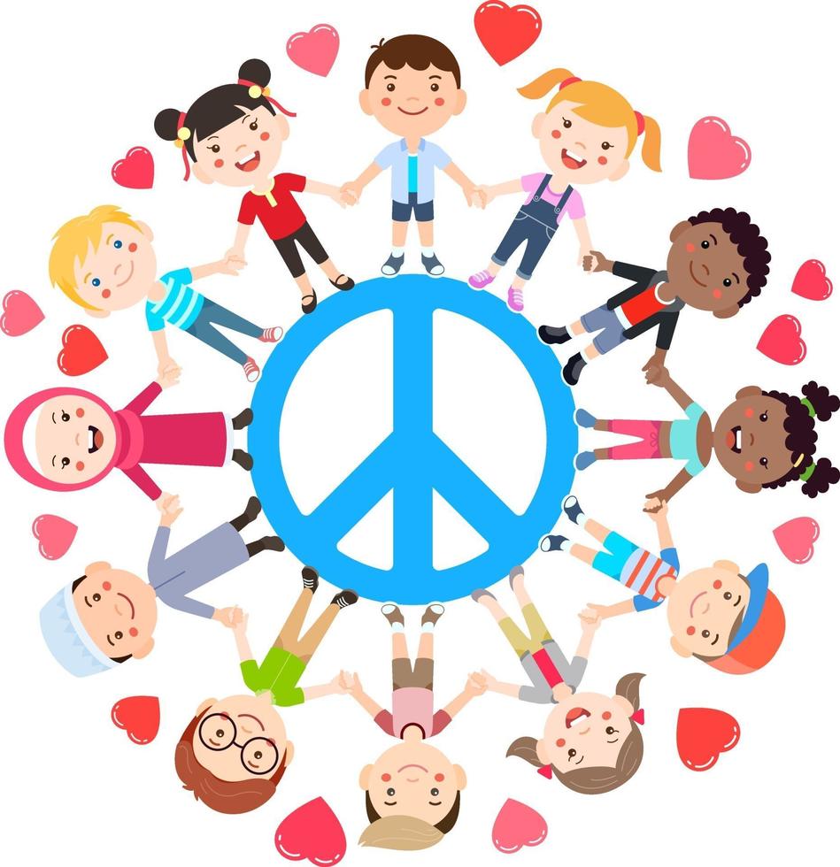 Kids love peace concept. Groups of children join hands all around ...