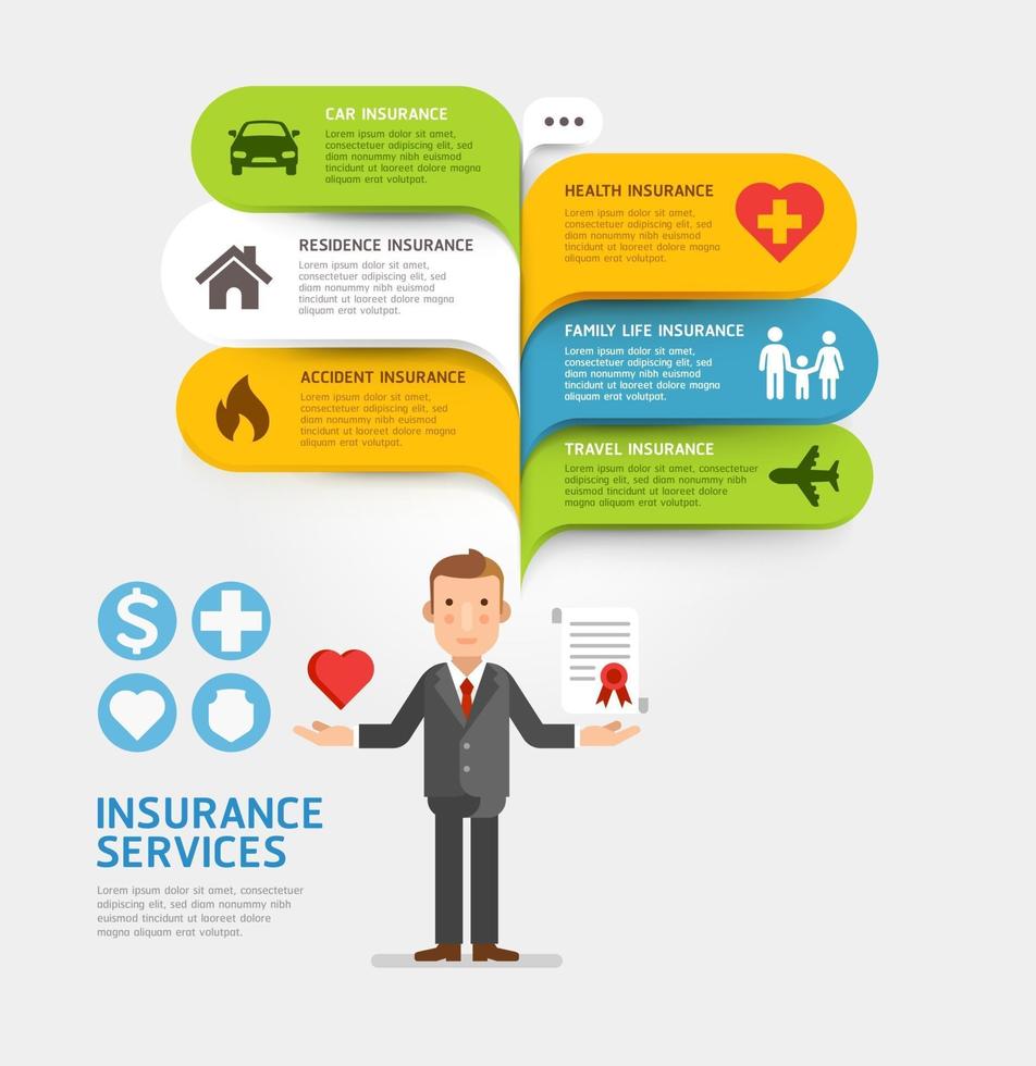 Insurance service with bubble speech template. Vector illustrations.