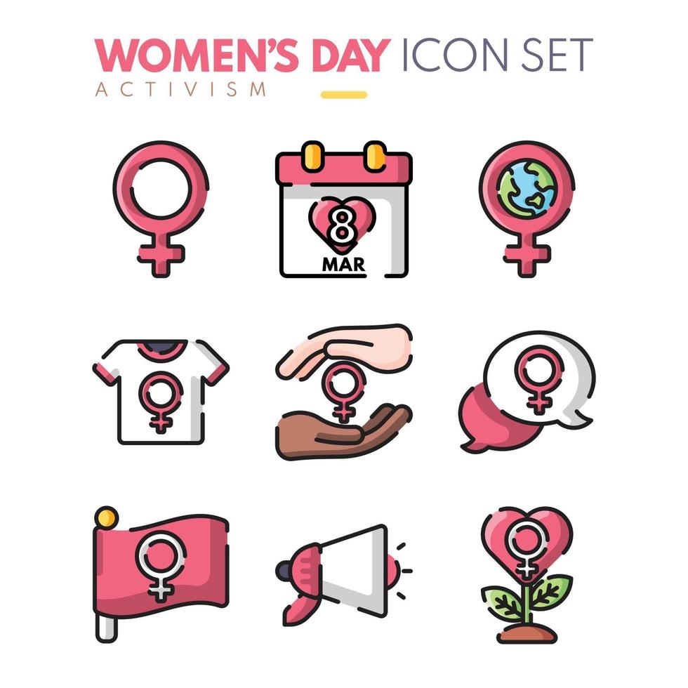 colección de iconos del día de la mujer en diseño plano vector