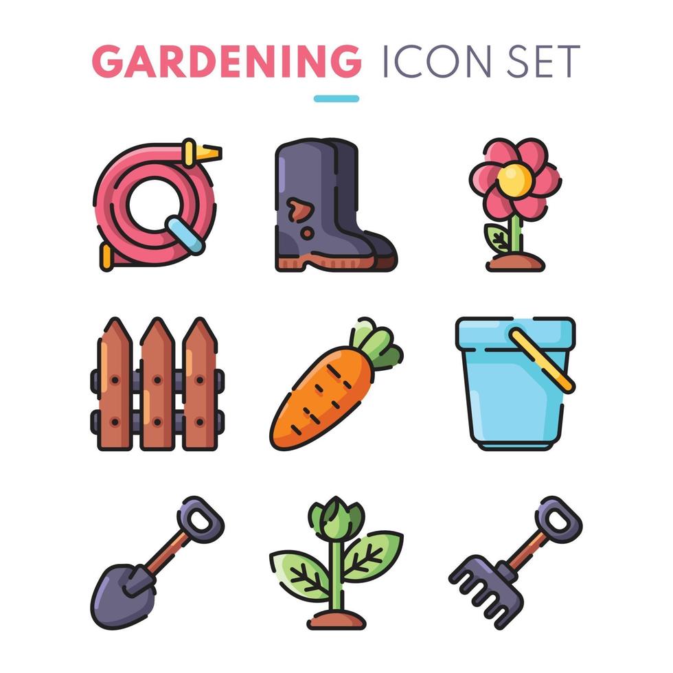 colección de iconos de jardinería en diseño plano vector