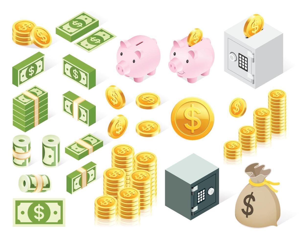 Set of money icon symbols. vector